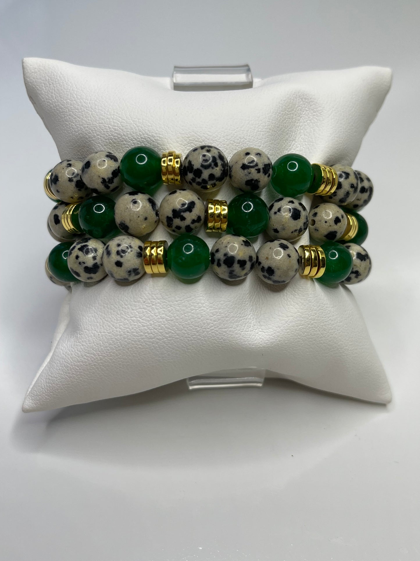 Polka agate beaded bracelets (set of 3)