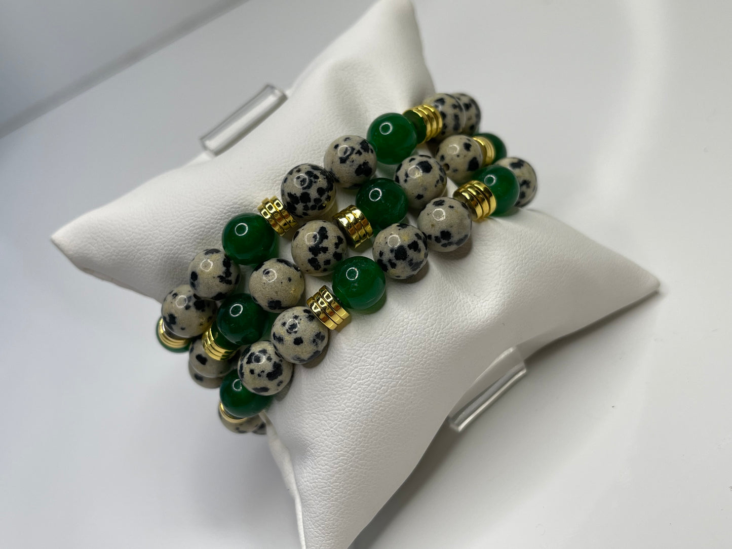 Polka agate beaded bracelets (set of 3)