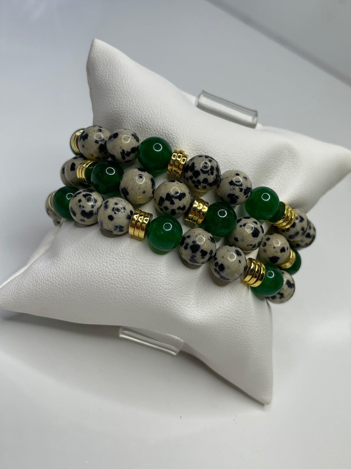Polka agate beaded bracelets (set of 3)