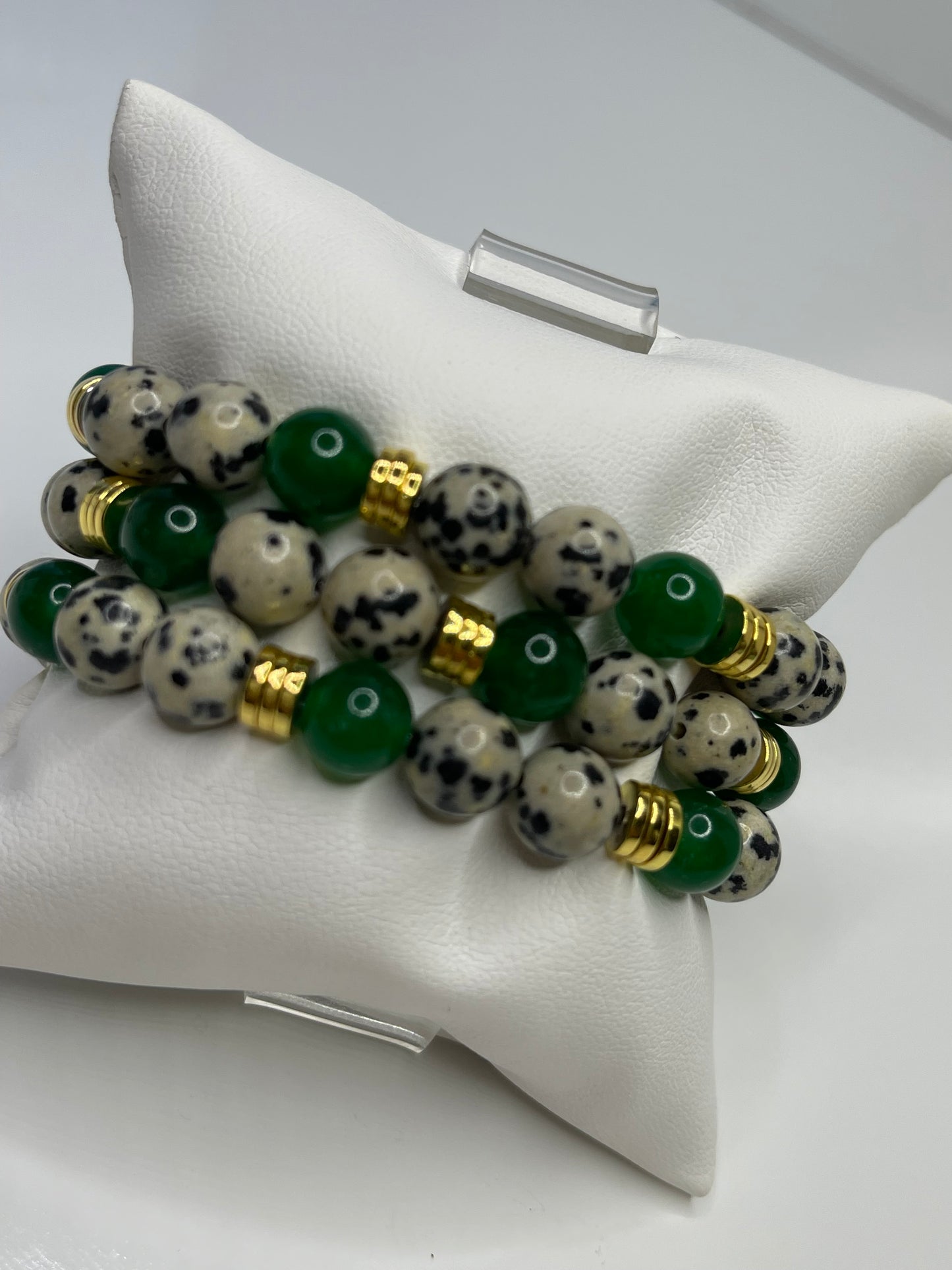 Polka agate beaded bracelets (set of 3)