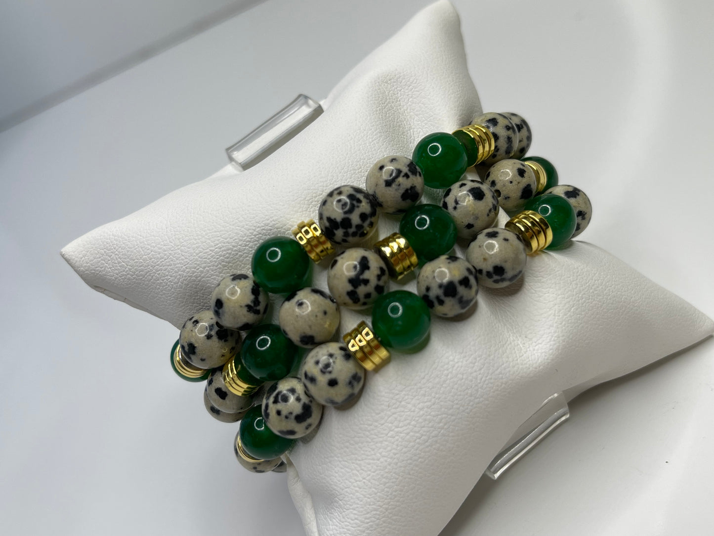 Polka agate beaded bracelets (set of 3)