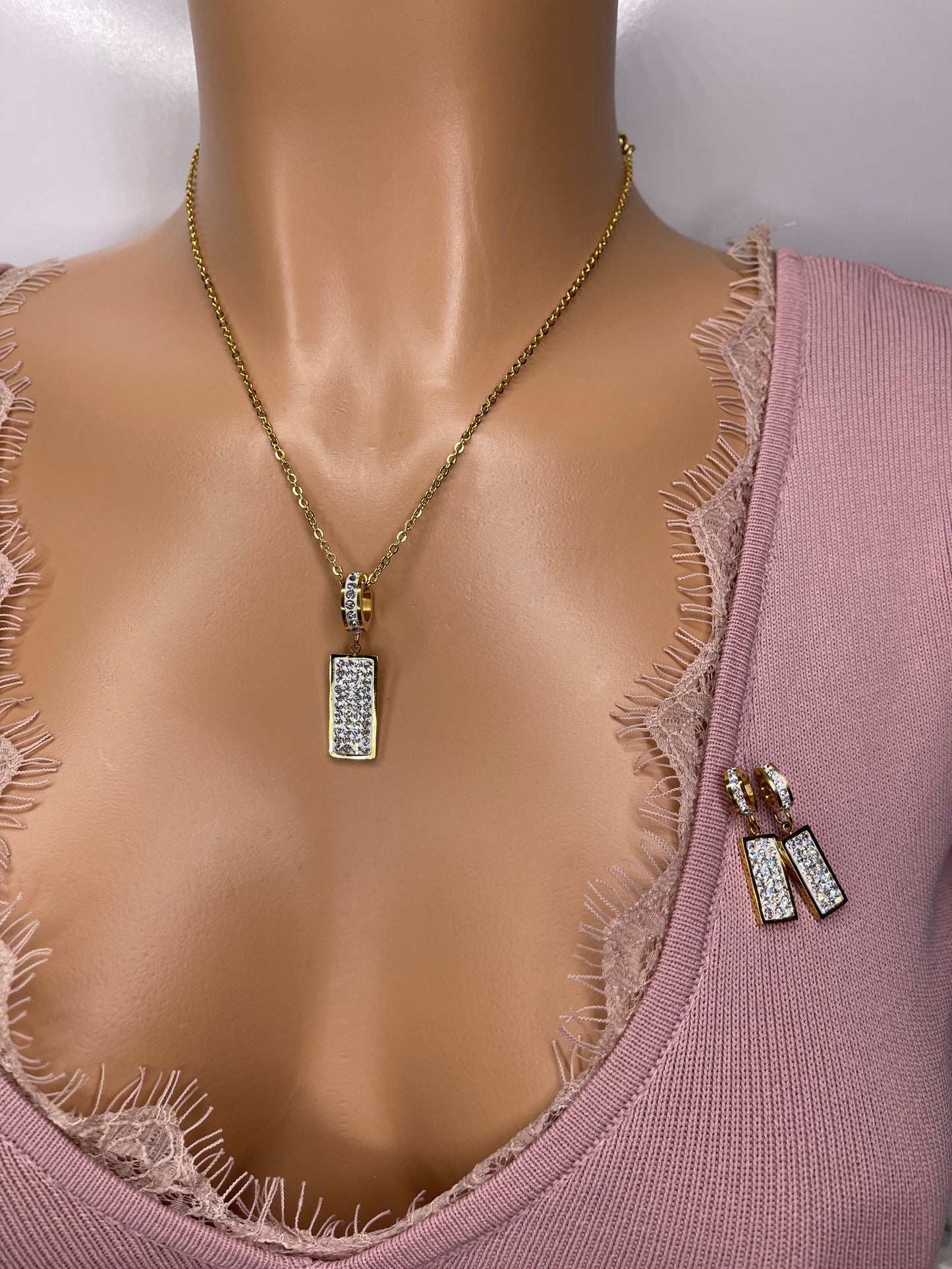 Gold CZ Necklace set with Earrings