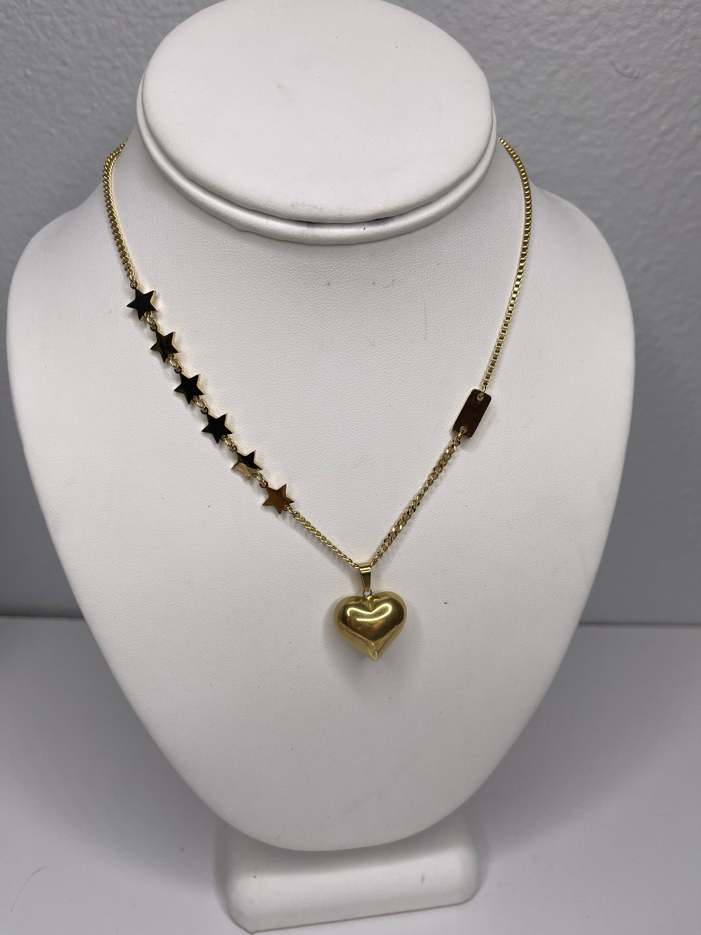 Gold Heart and Stars Necklace Heart, Heart chain