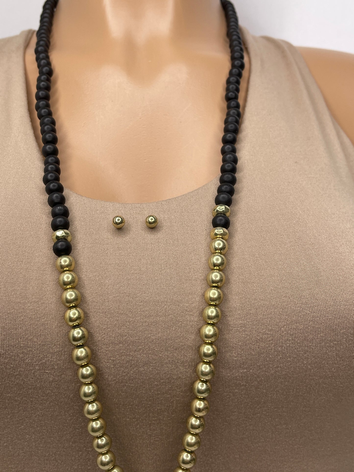 Jupiter Black & Gold Long Necklace Set Earrings