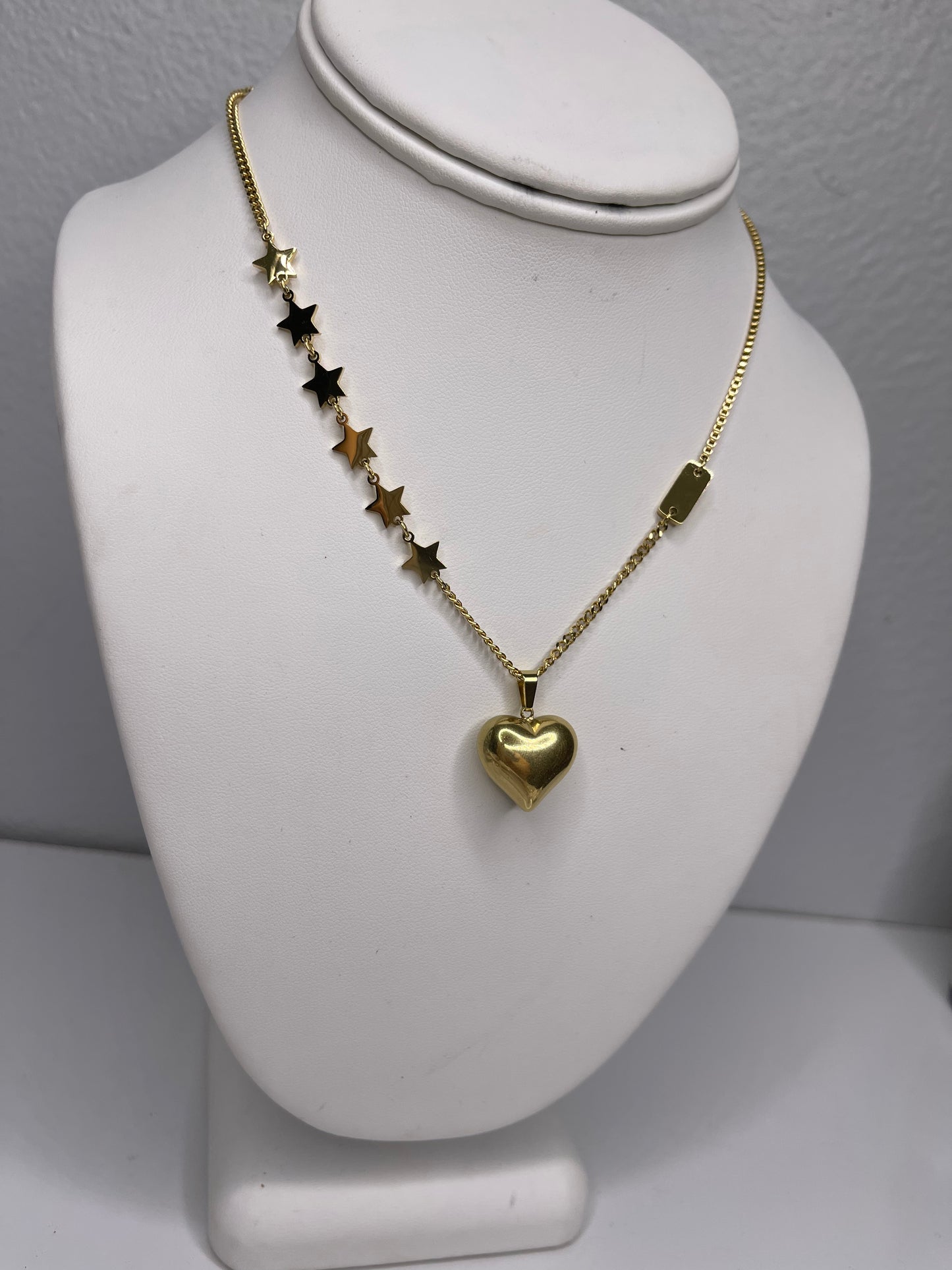 Gold Heart and Stars Necklace Heart, Heart chain