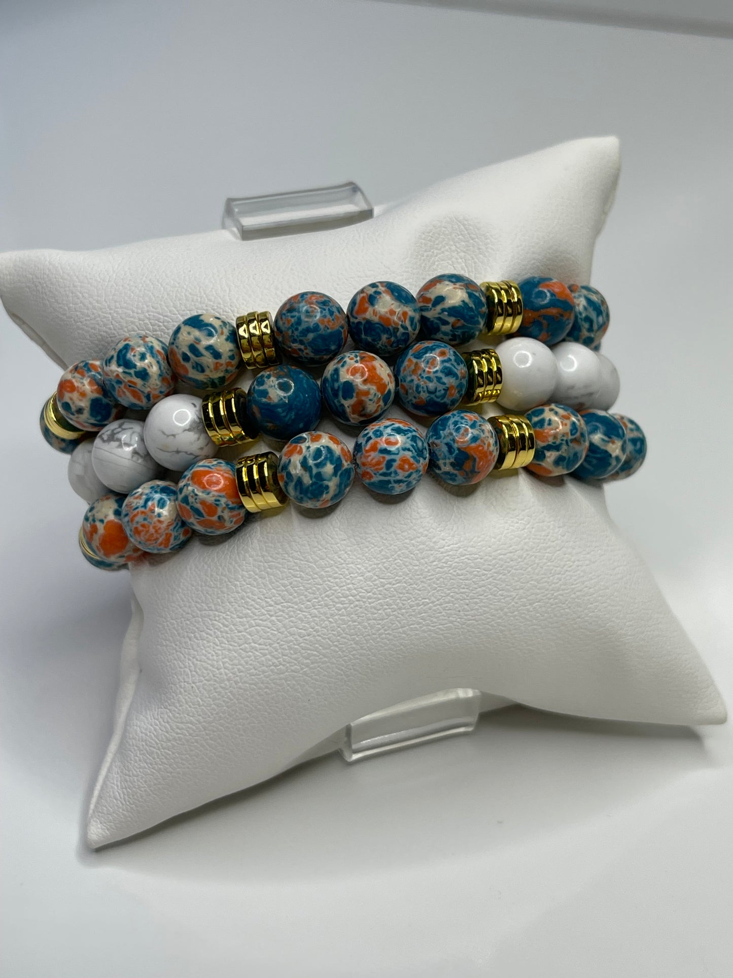 State agate with Howlite beaded bracelet(set of 3)