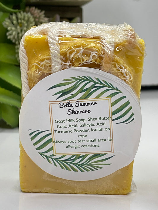 Turmeric Salicylic & Kojic acid Exfoliating Loofah soap on rope