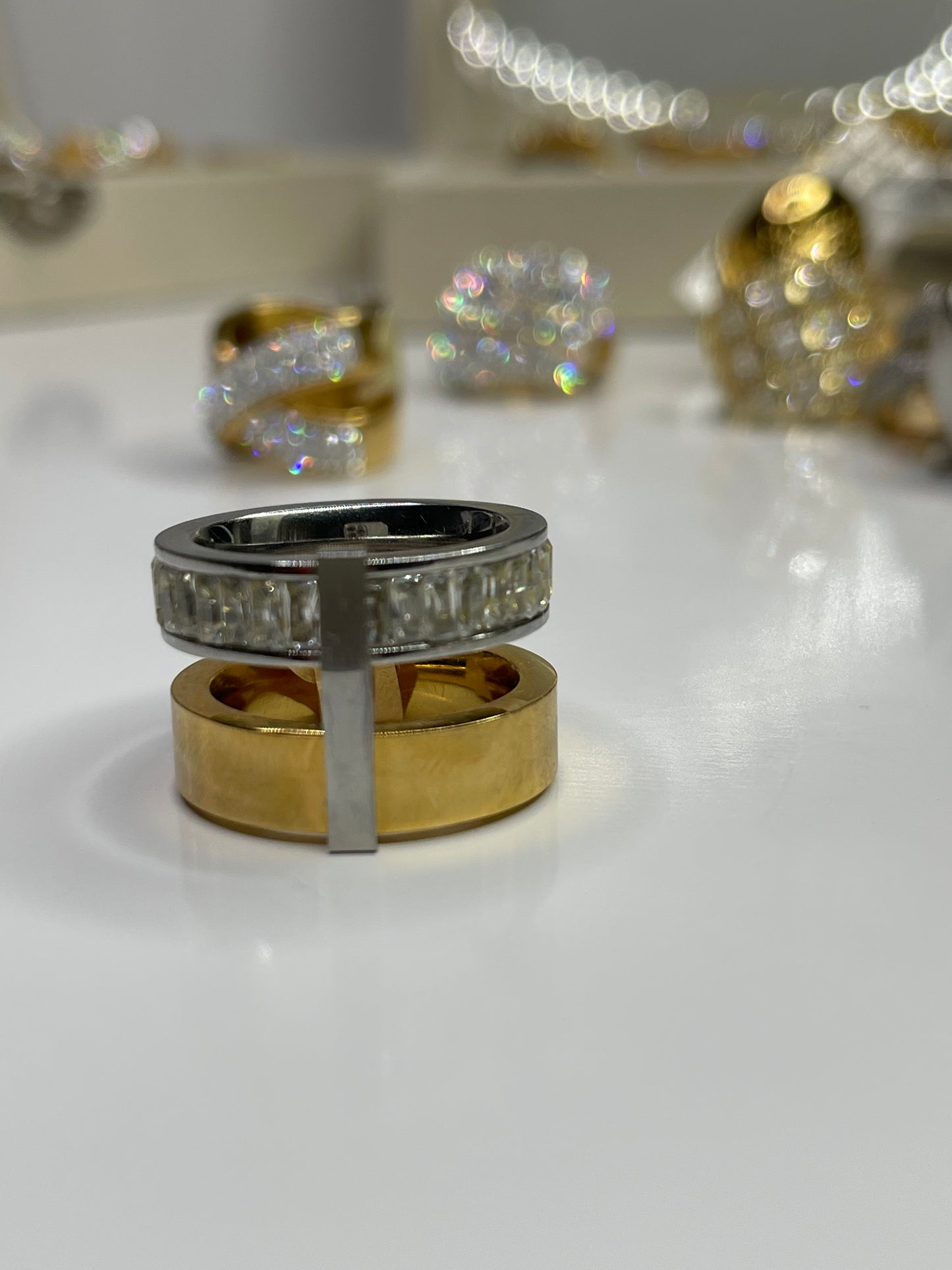 Two tone Gold Bling ring stainless steel