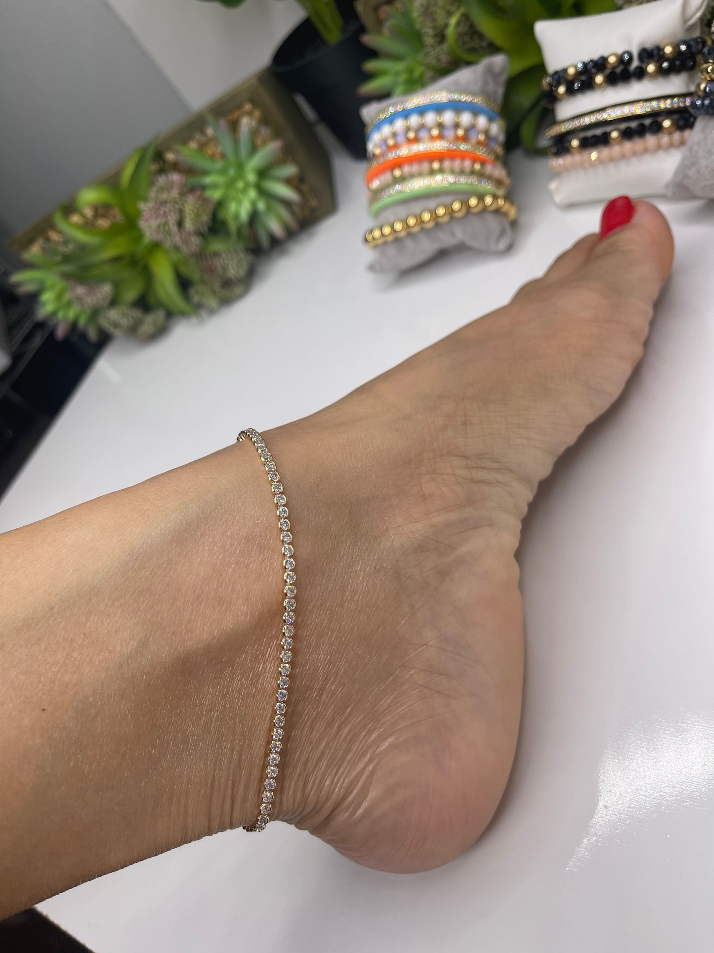 (Copy) Tennis Style Anklets 18 karat plated Silver Anklets