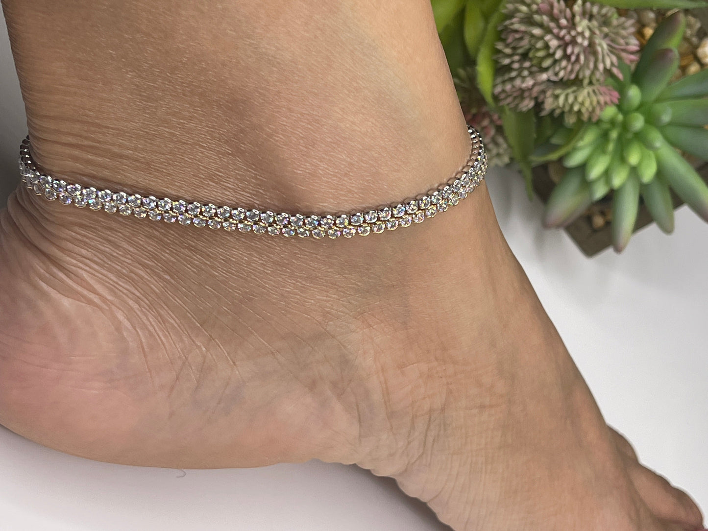 (Copy) Tennis Style Anklets 18 karat plated Silver Anklets