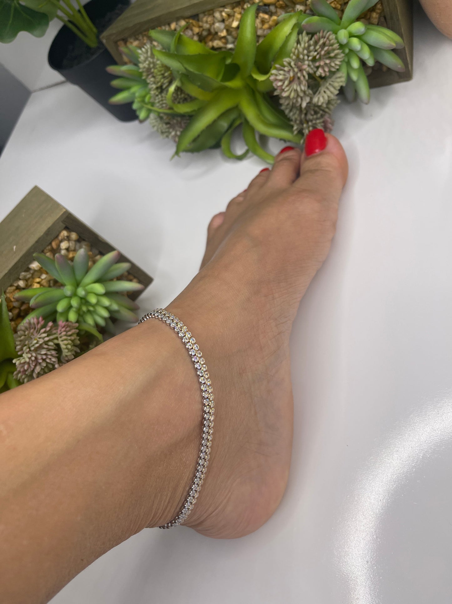 (Copy) Tennis Style Anklets 18 karat plated Silver Anklets