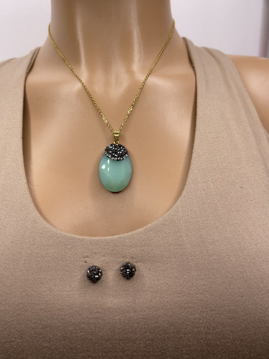 Green Necklace Set with earrings/ Stainless Steel Tarnish free