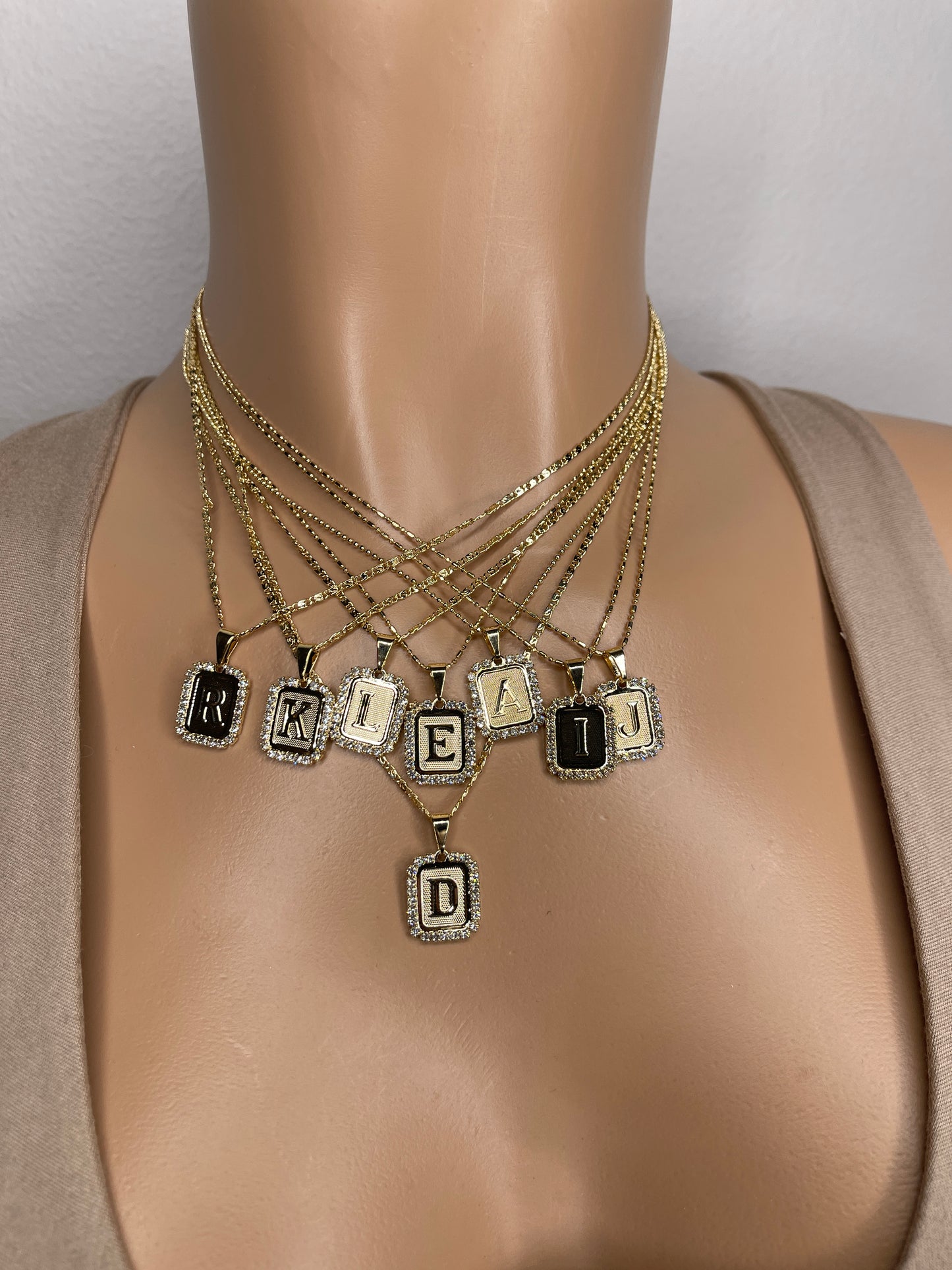 Initial letter Necklace 18 Karat Gold Plated with zirconia stones finish