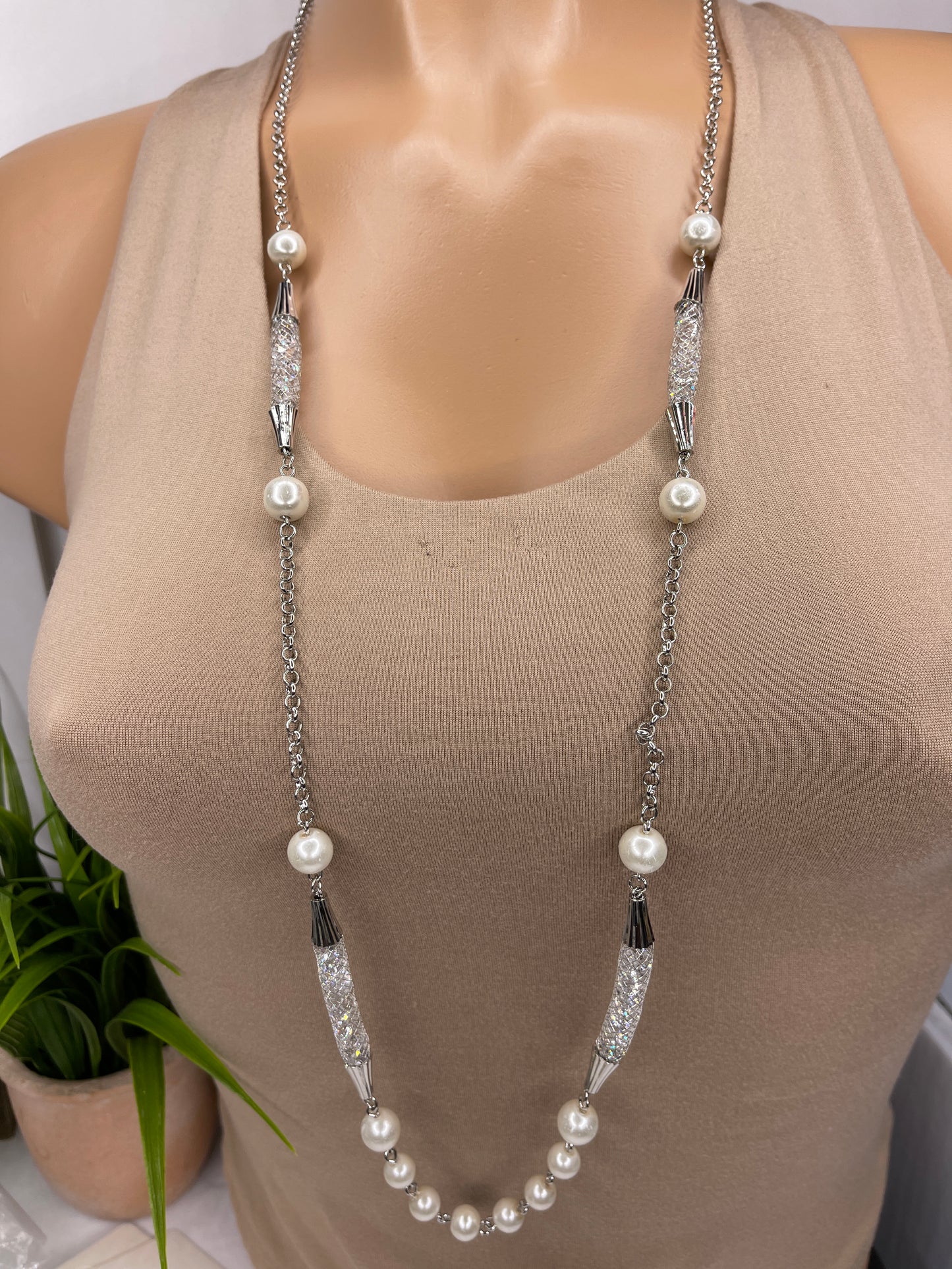 Silver Crystal long necklace