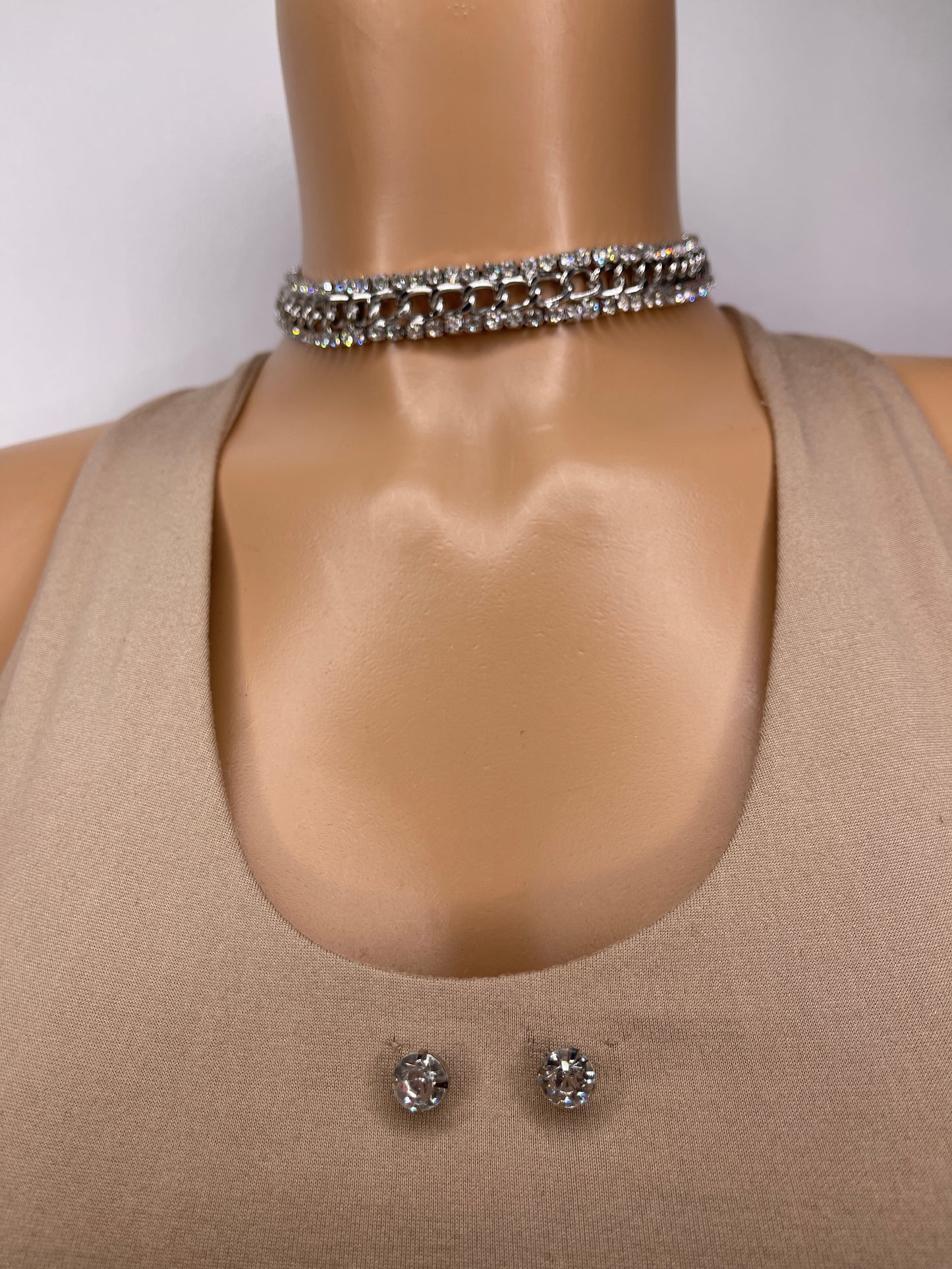 Silver Choker Necklace set with earrings