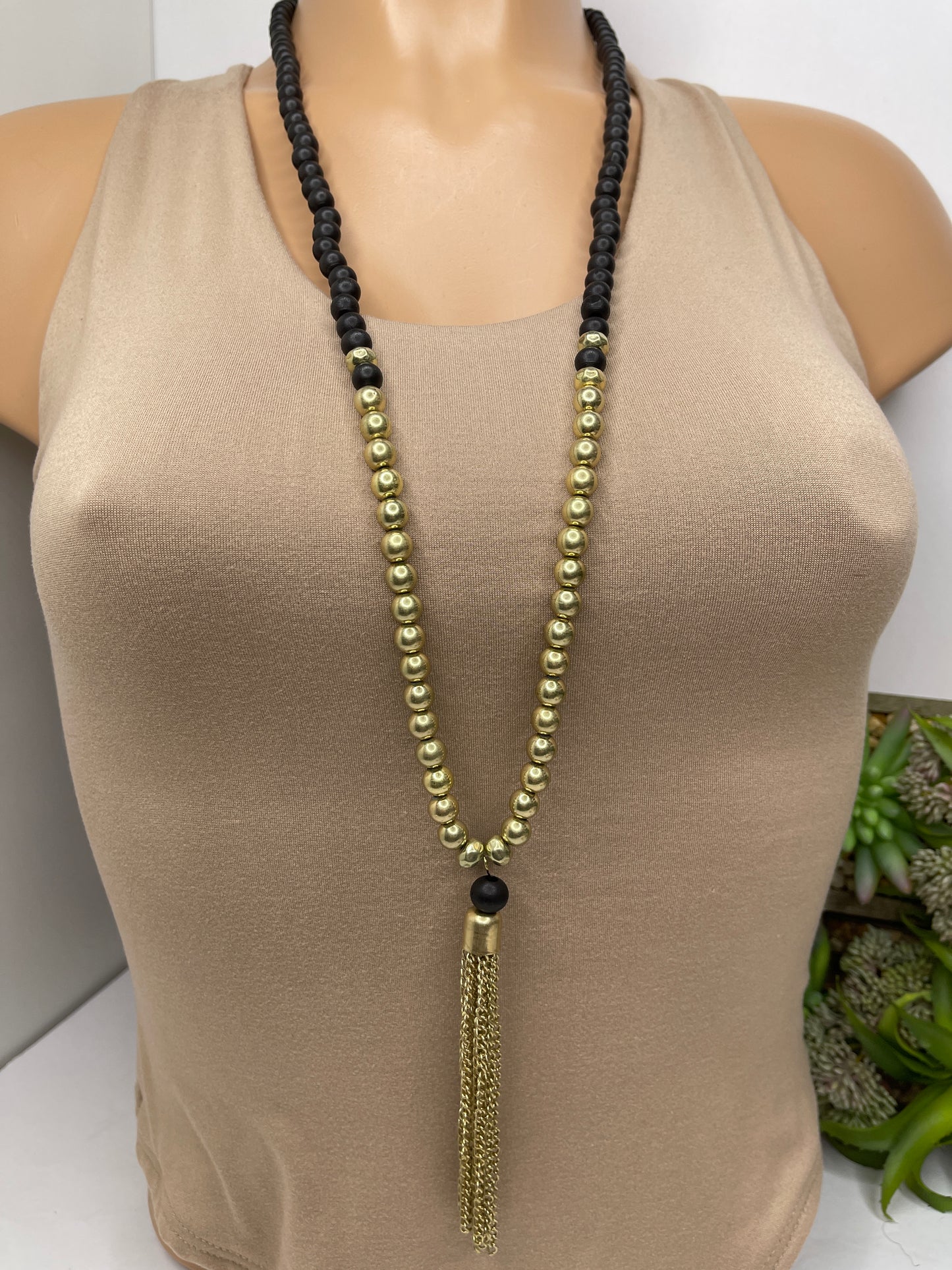 Jupiter Black & Gold Long Necklace Set Earrings