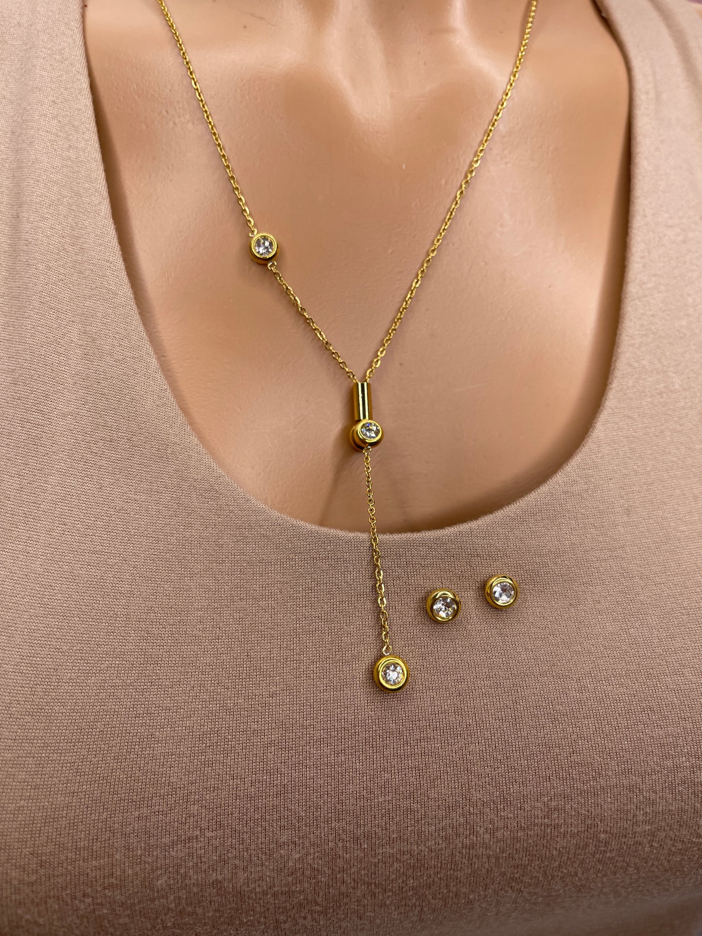 Dainty Crystal Necklace Set earrings