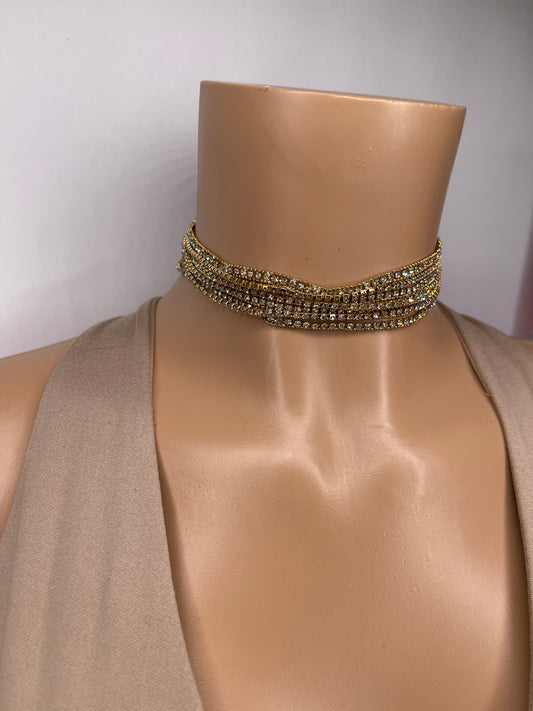 Gold Choker Necklace with Zirconia Crystals