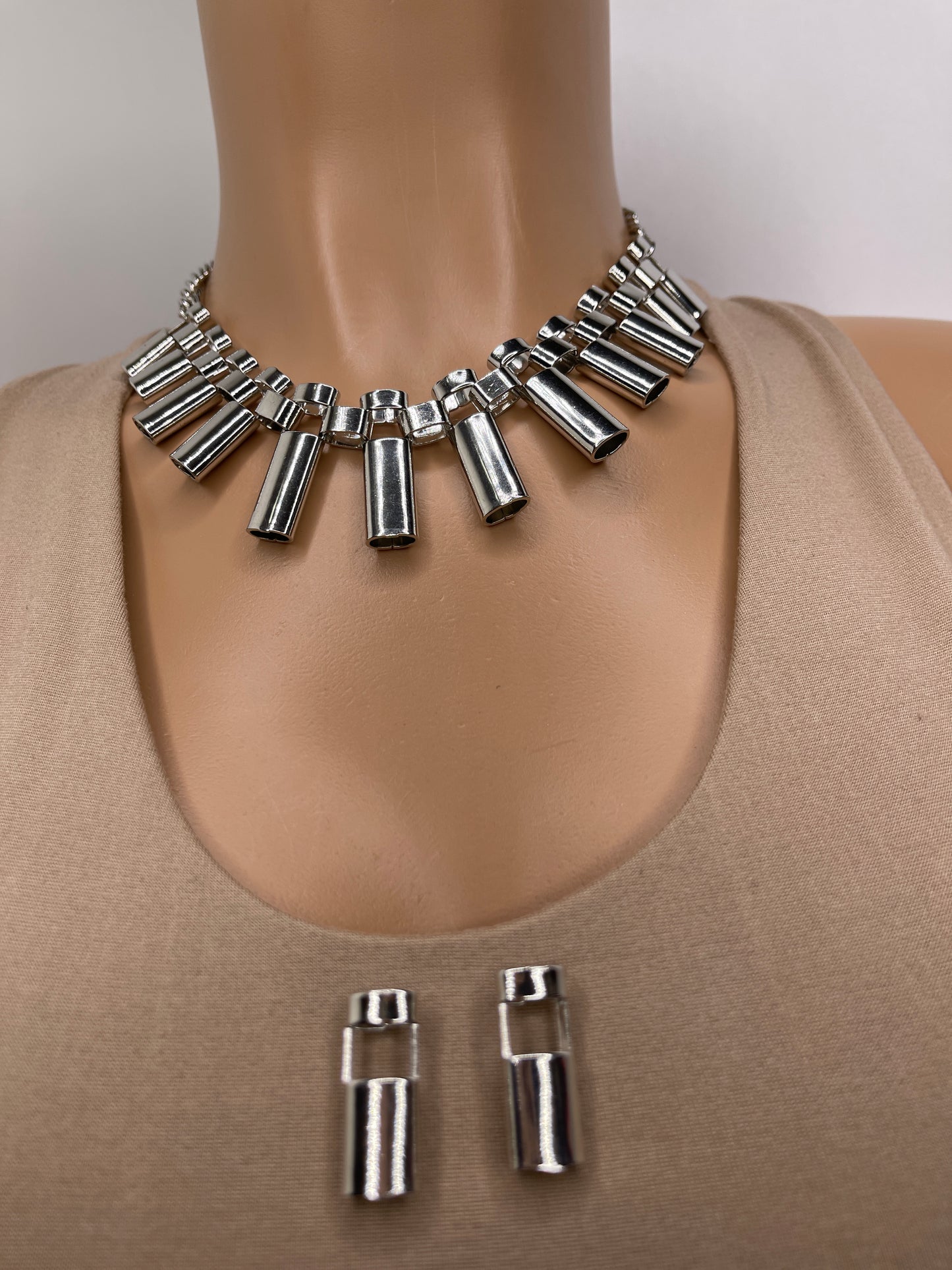 Pinochle Silver Necklace with Earrings