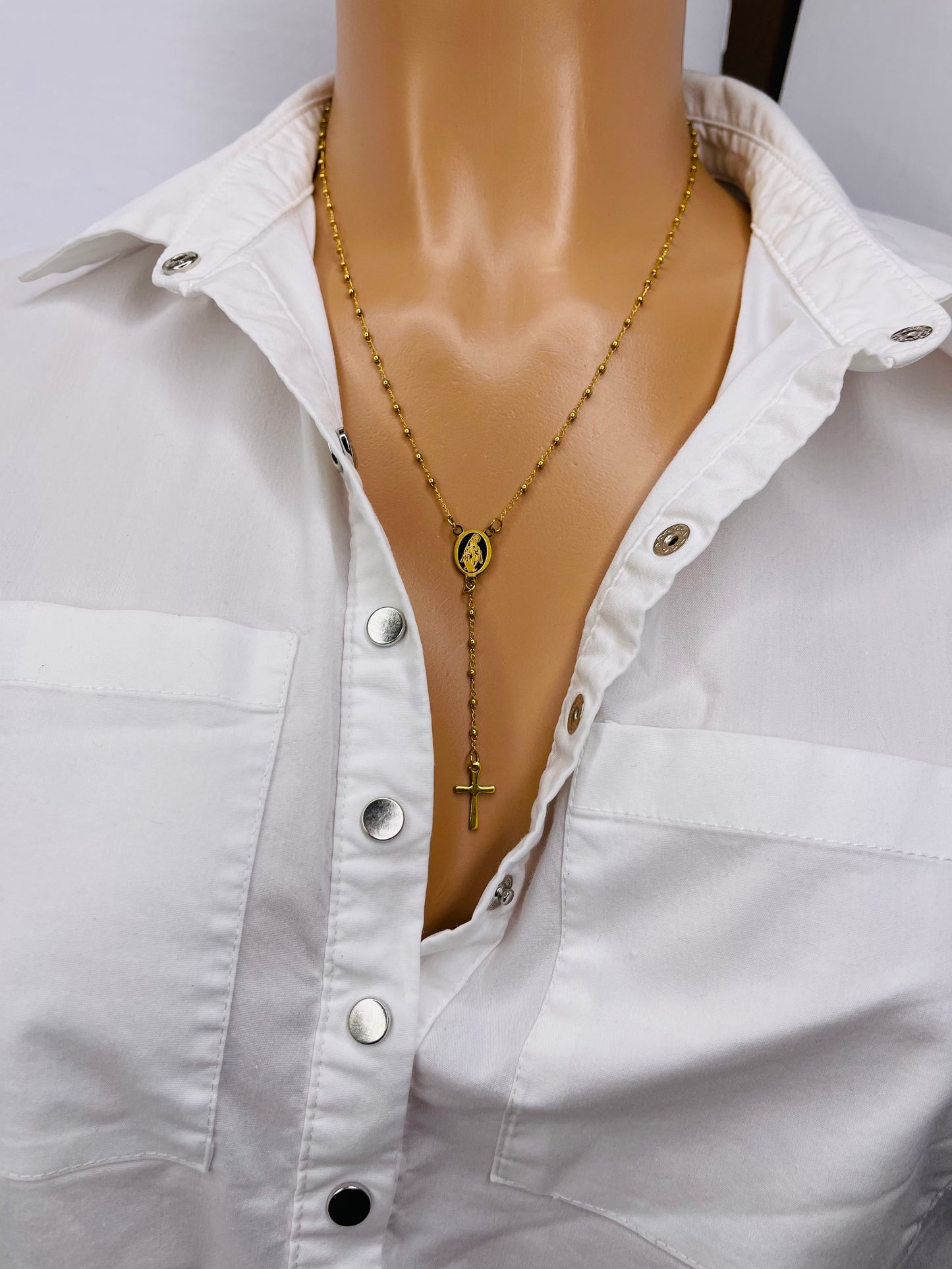 Gold Rosary Religious Necklace