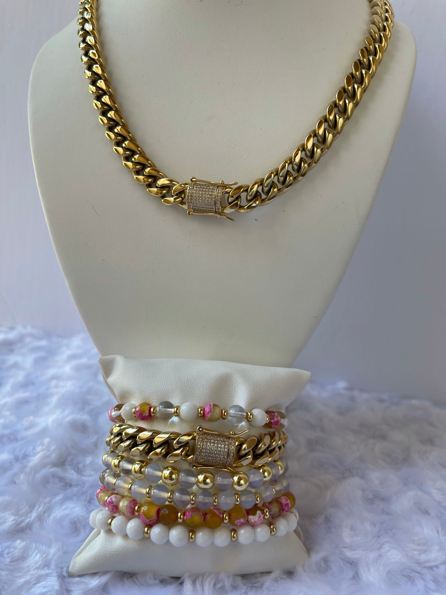 Cuban Link 14 karat Gold plated Necklace Set bracelet