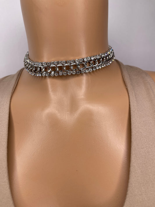 Silver Choker Necklace set with earrings