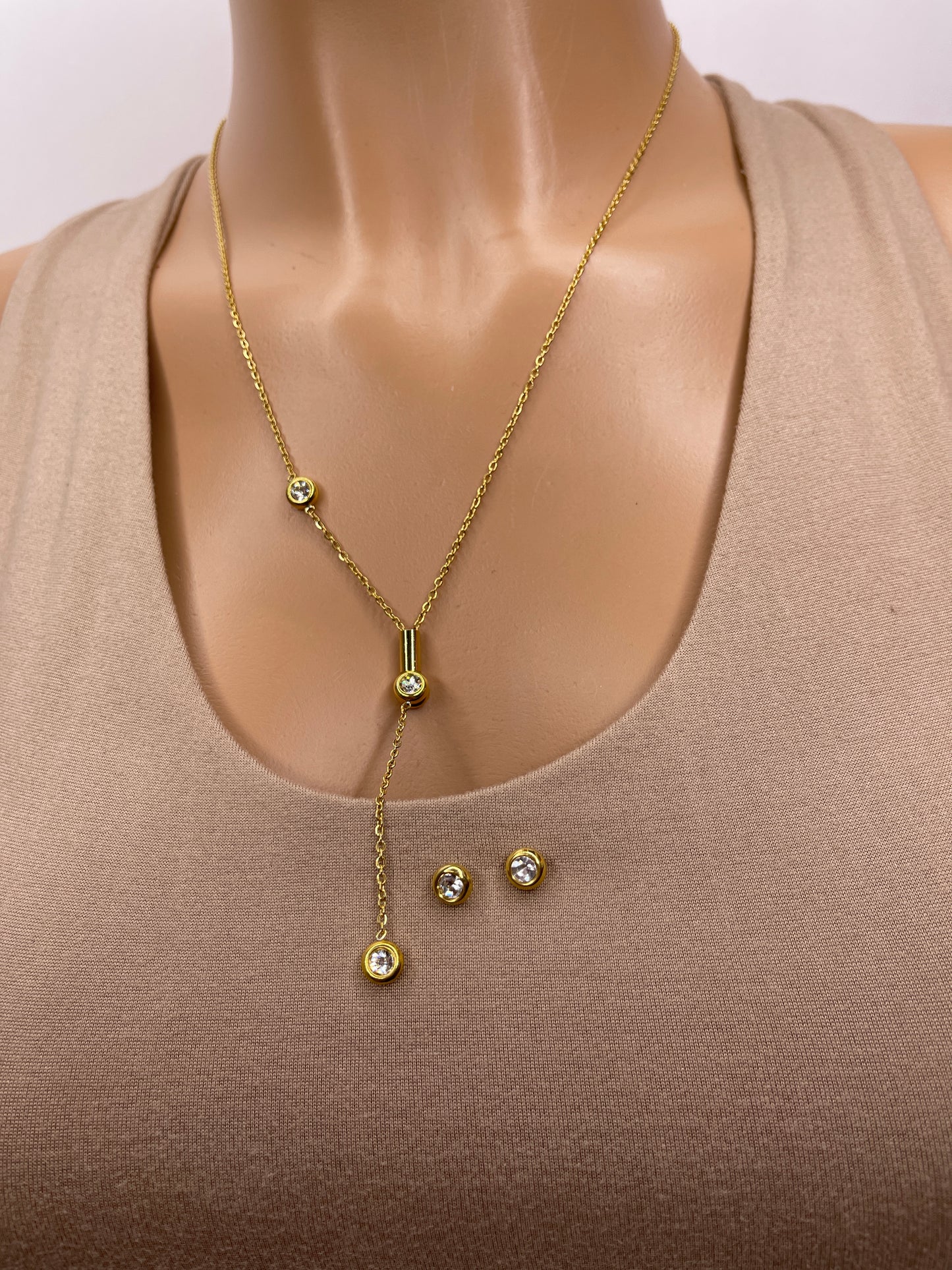 Dainty Crystal Necklace Set earrings