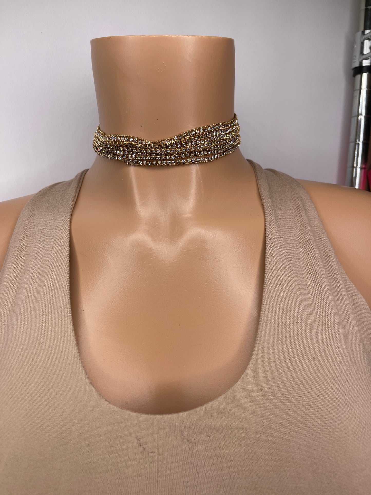 Gold Choker Necklace with Zirconia Crystals