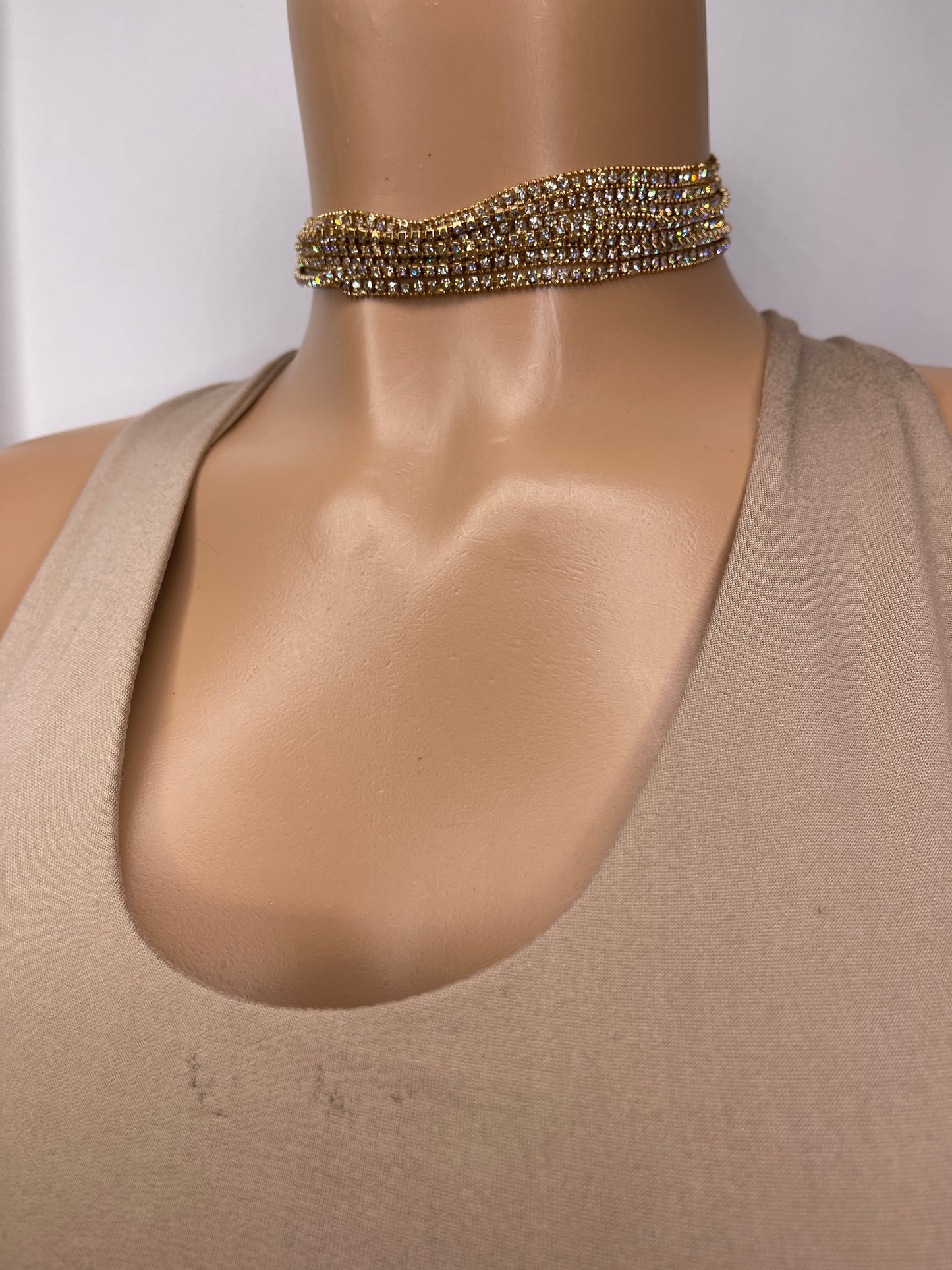 Gold Choker Necklace with Zirconia Crystals