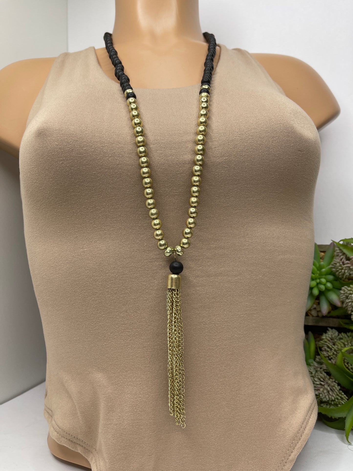 Jupiter Black & Gold Long Necklace Set Earrings