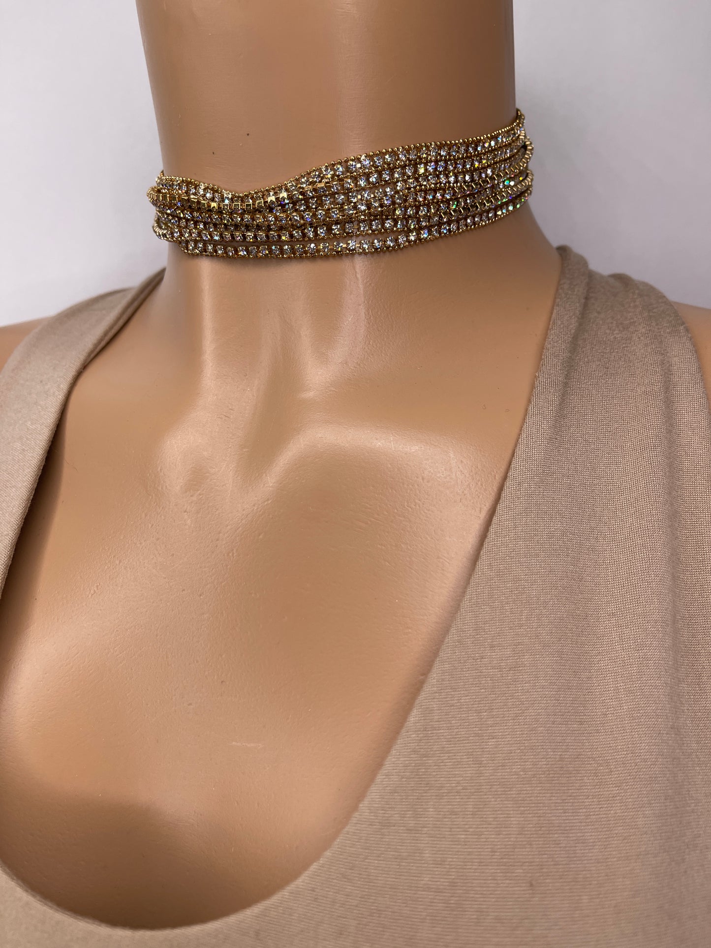 Gold Choker Necklace with Zirconia Crystals