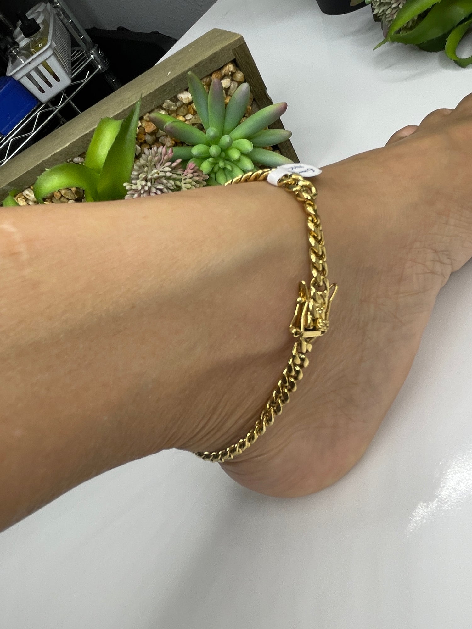Women Girl Titanium Stainless Steel 6 mm Gold Cuban Link Anklet Bracelet  8-10