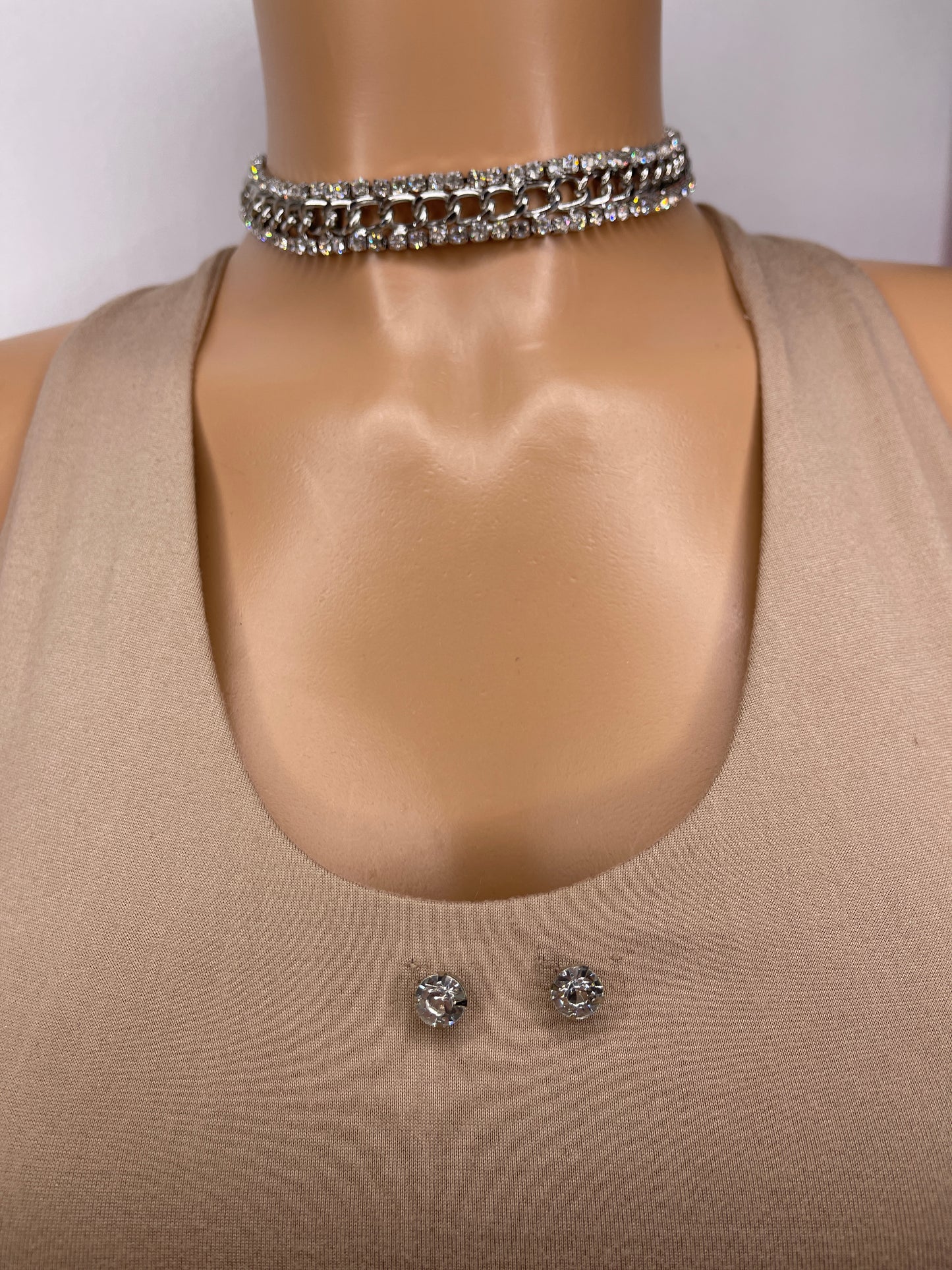 Silver Choker Necklace set with earrings