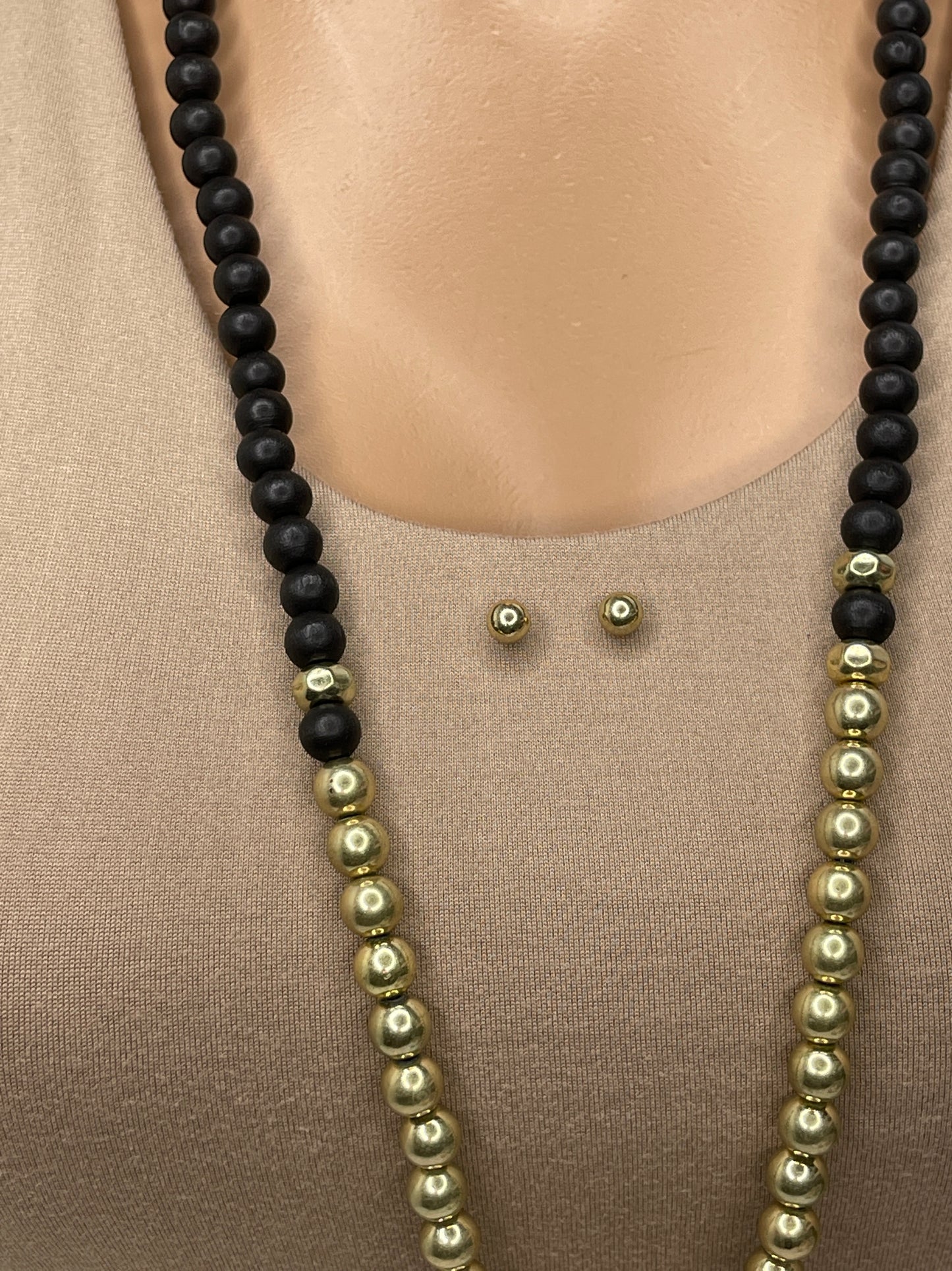 Jupiter Black & Gold Long Necklace Set Earrings