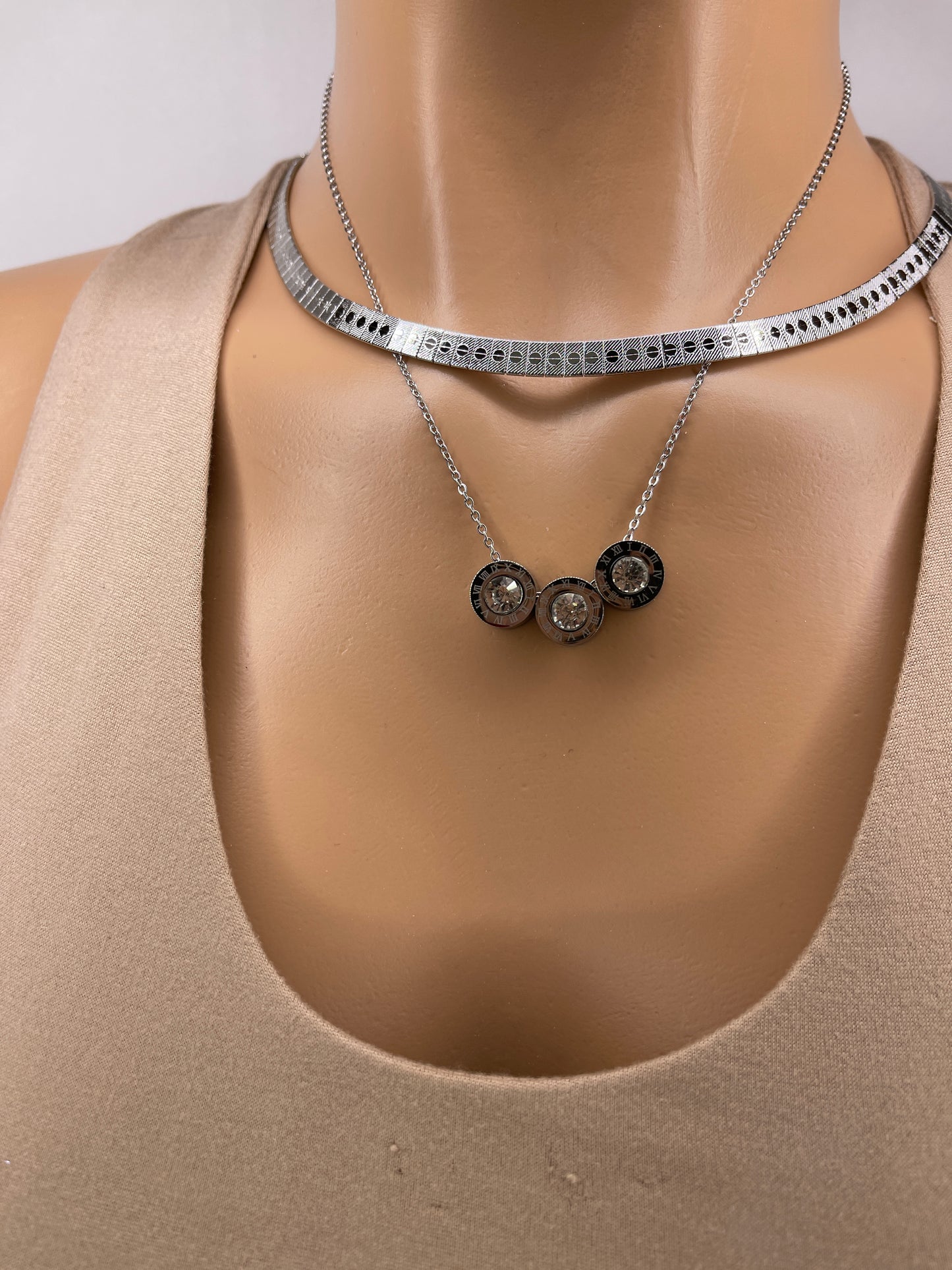 Silver Stainless Steel Necklace set