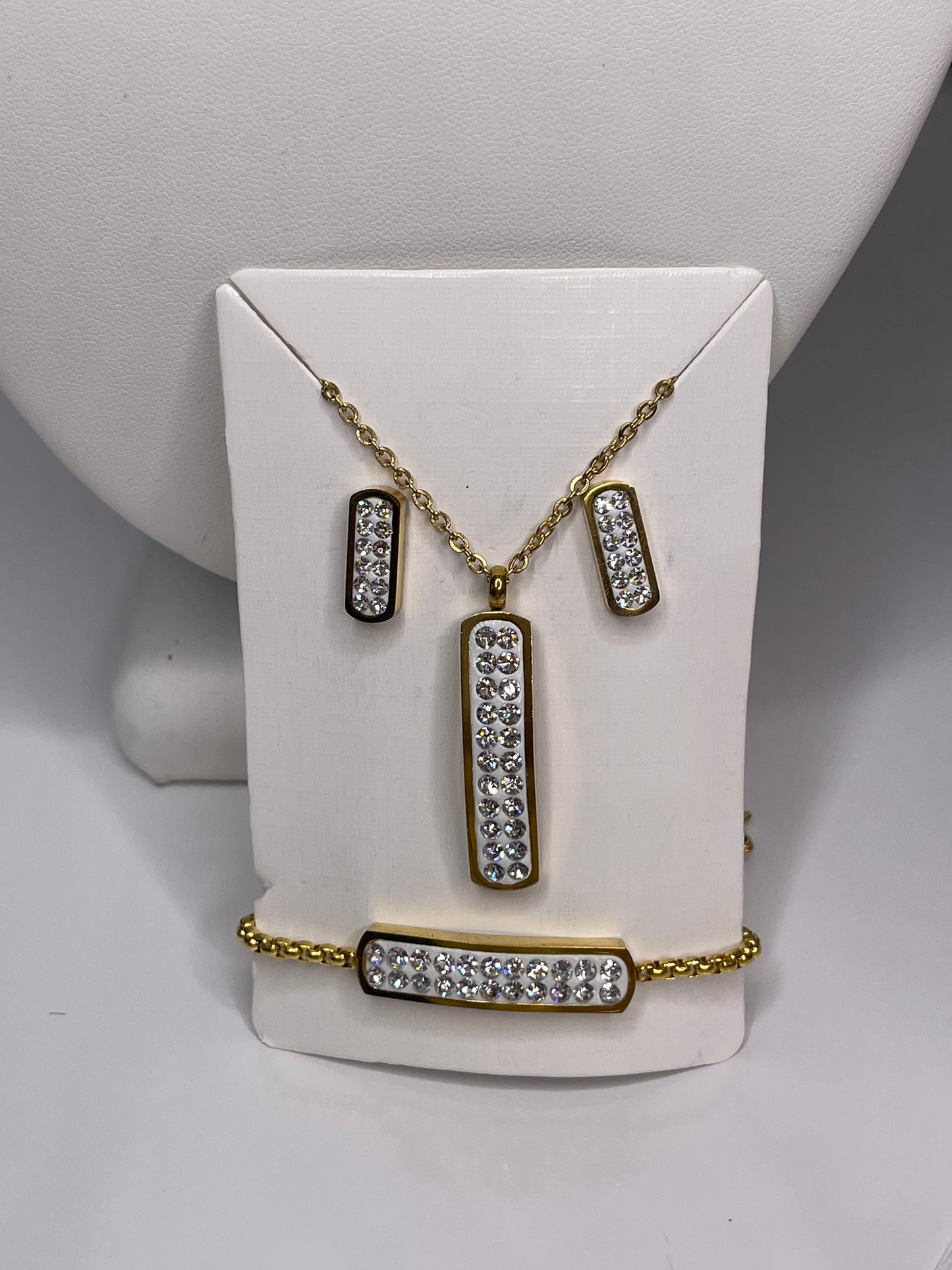 Gold CZ Necklace Set Earrings Bracelet