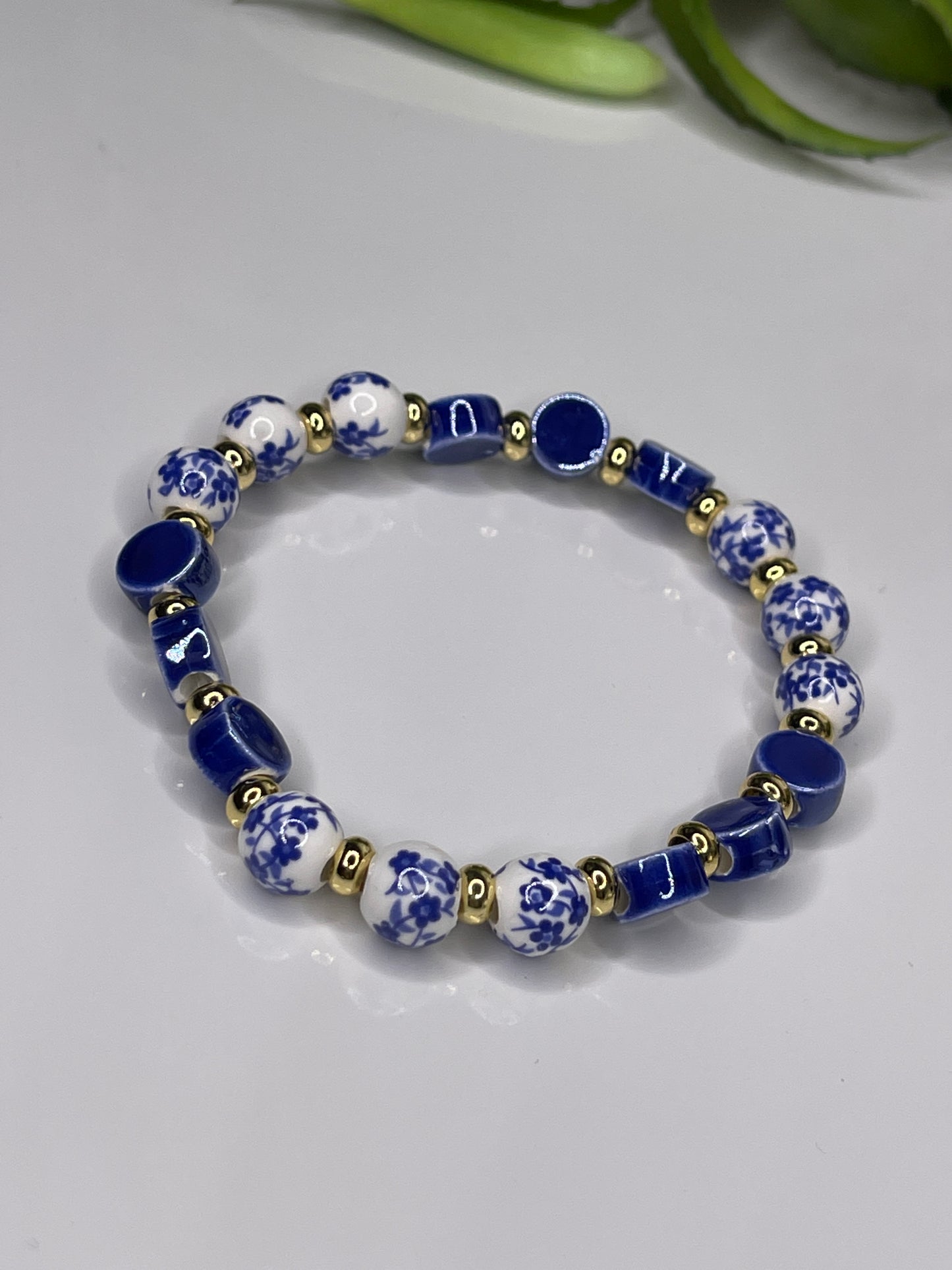 Stackable Blue Beaded / Gold beaded bangle