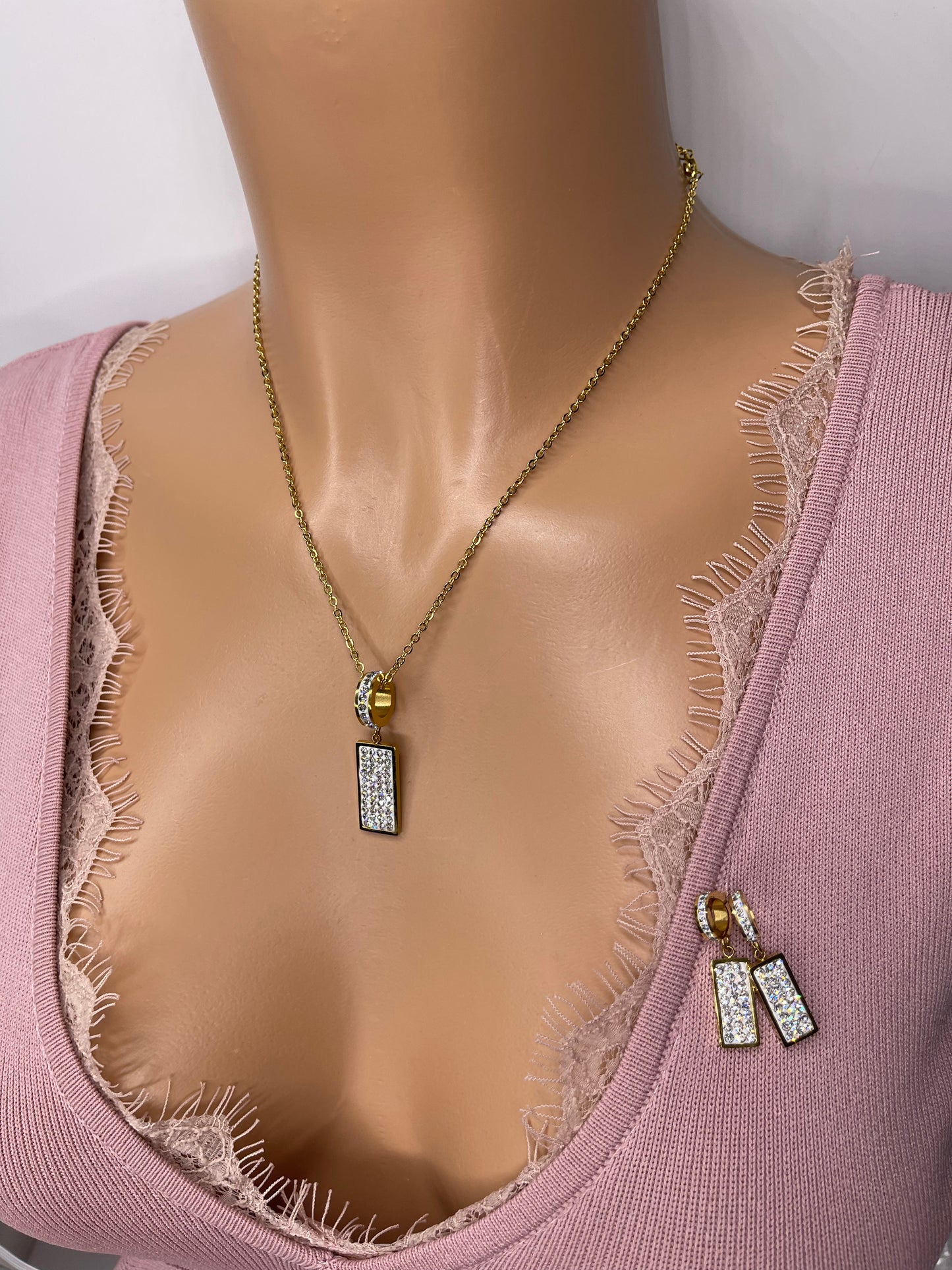 Gold CZ Necklace set with Earrings