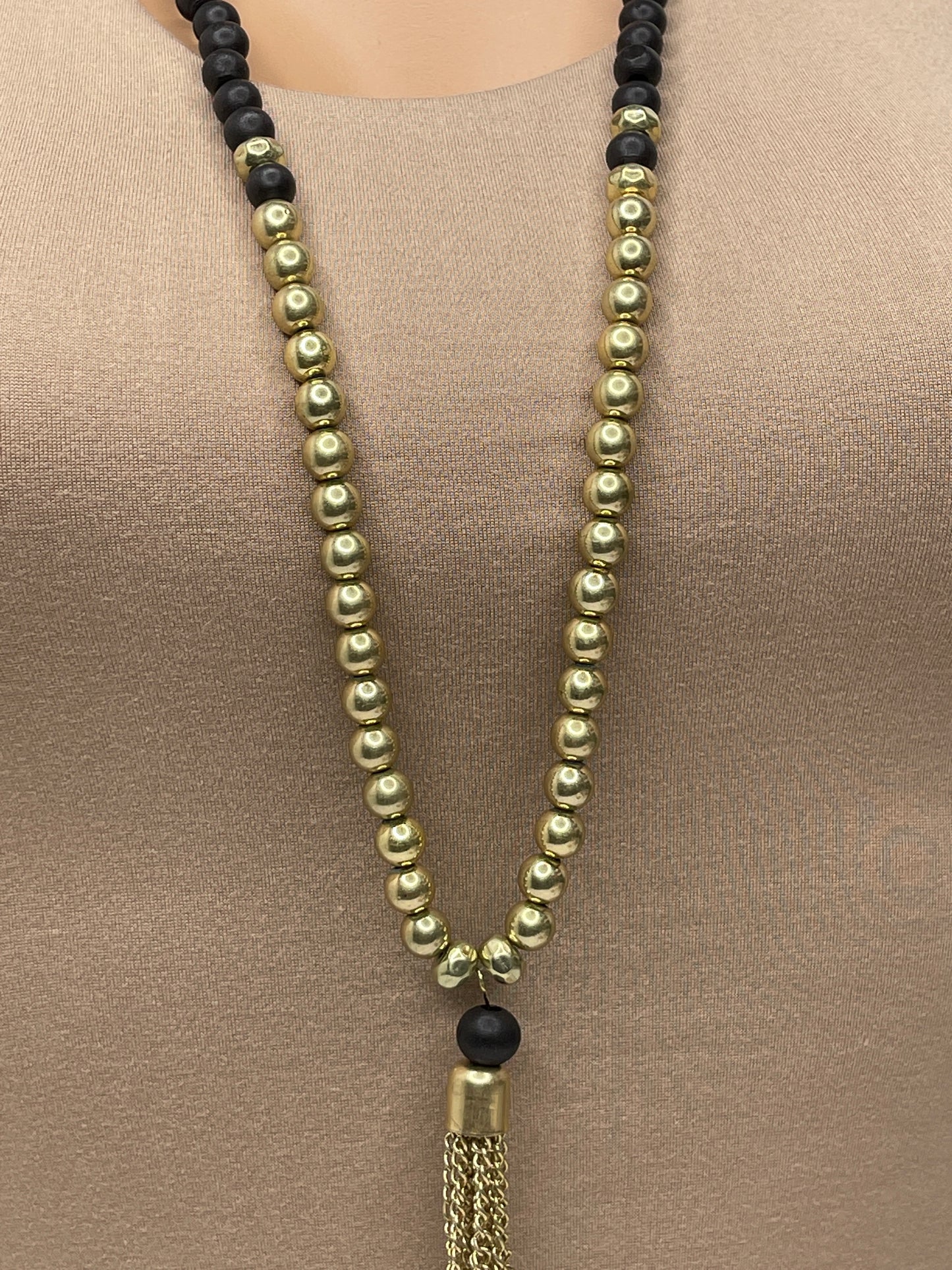 Jupiter Black & Gold Long Necklace Set Earrings