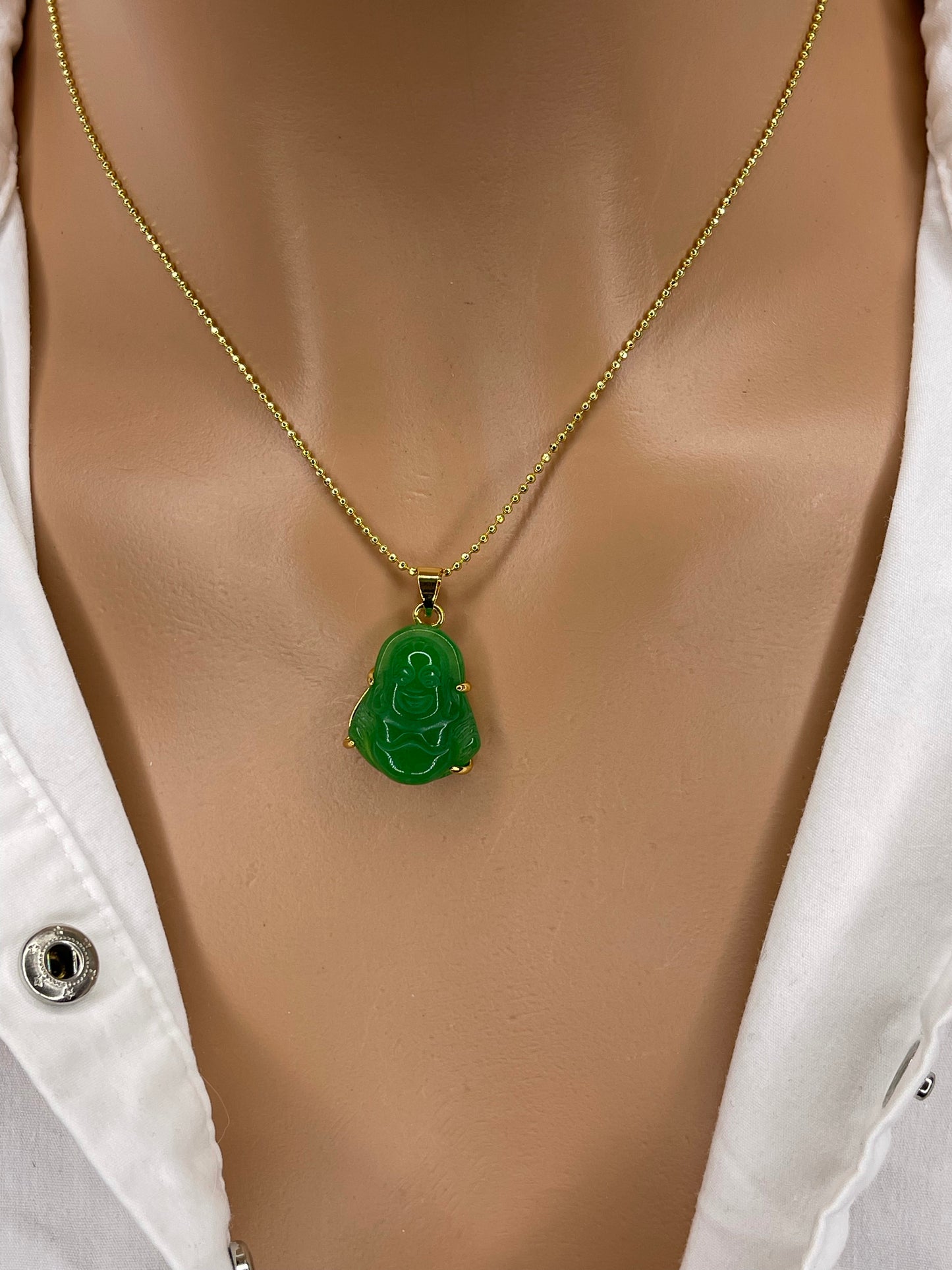 Green Agate Buddha Necklace