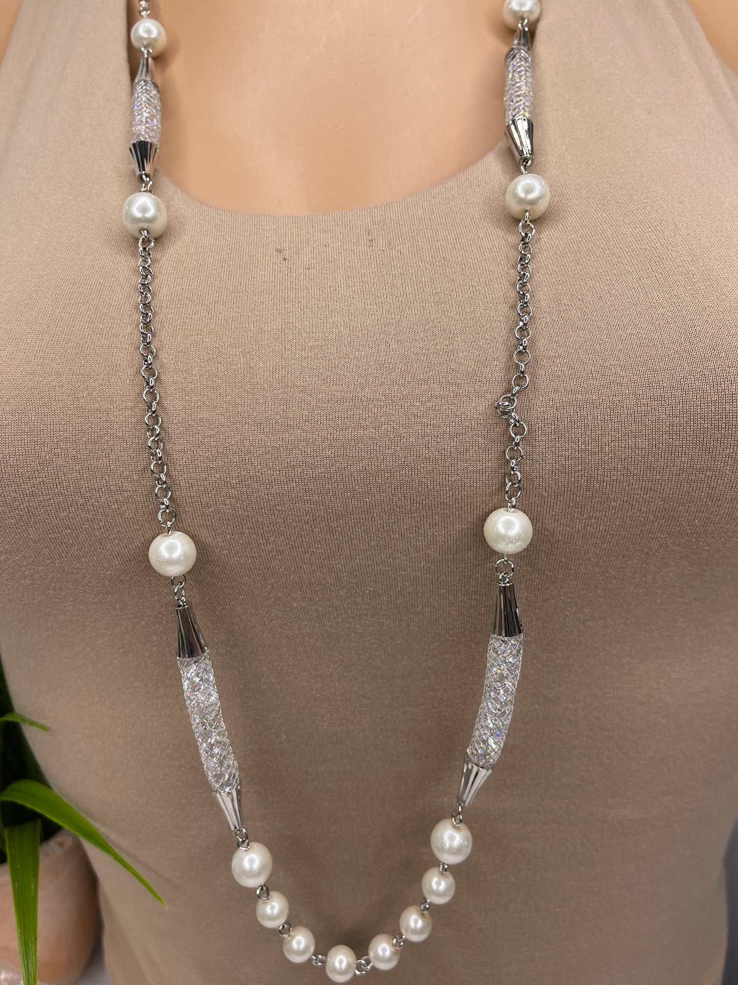 Silver Crystal long necklace