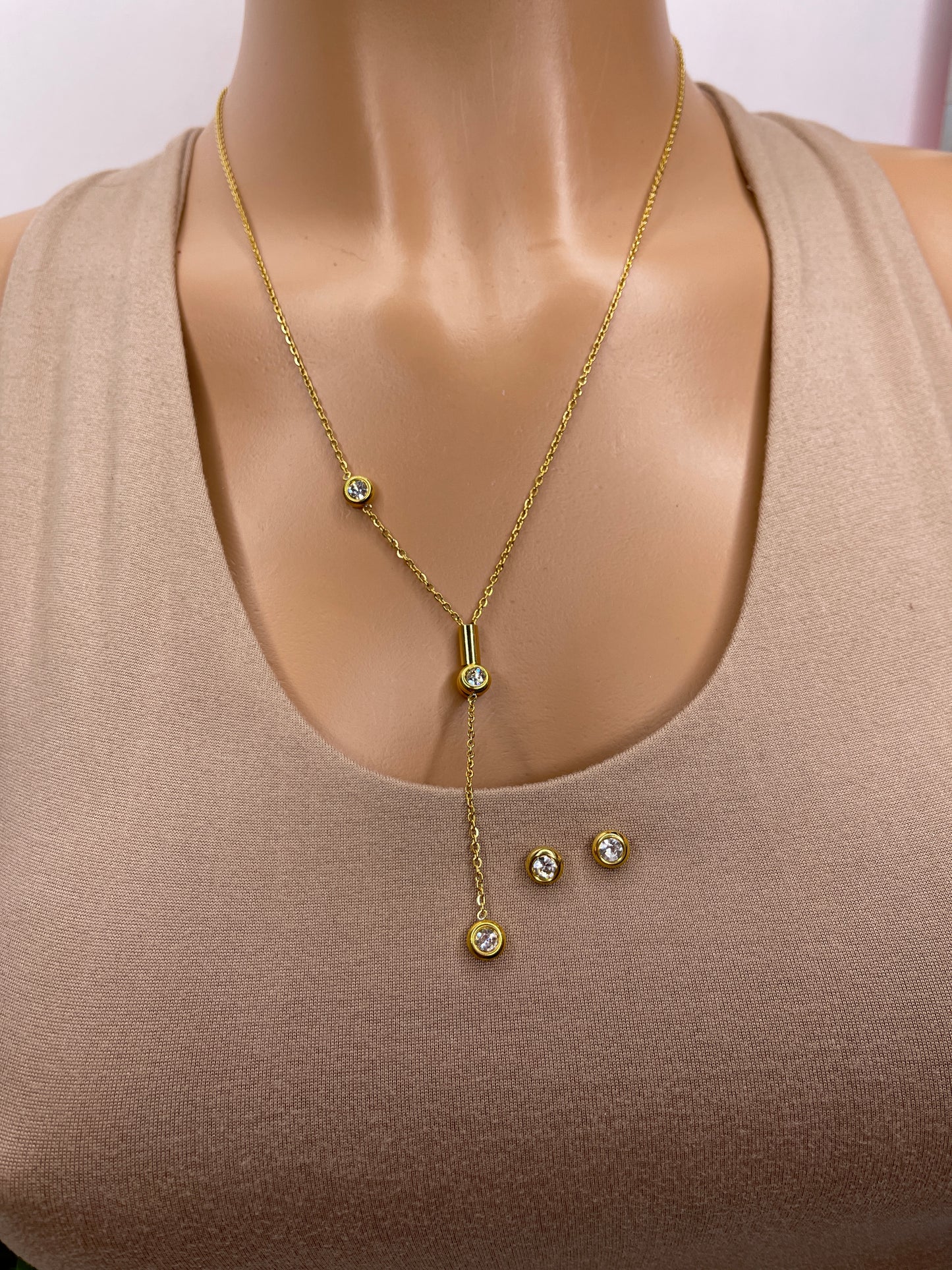 Dainty Crystal Necklace Set earrings