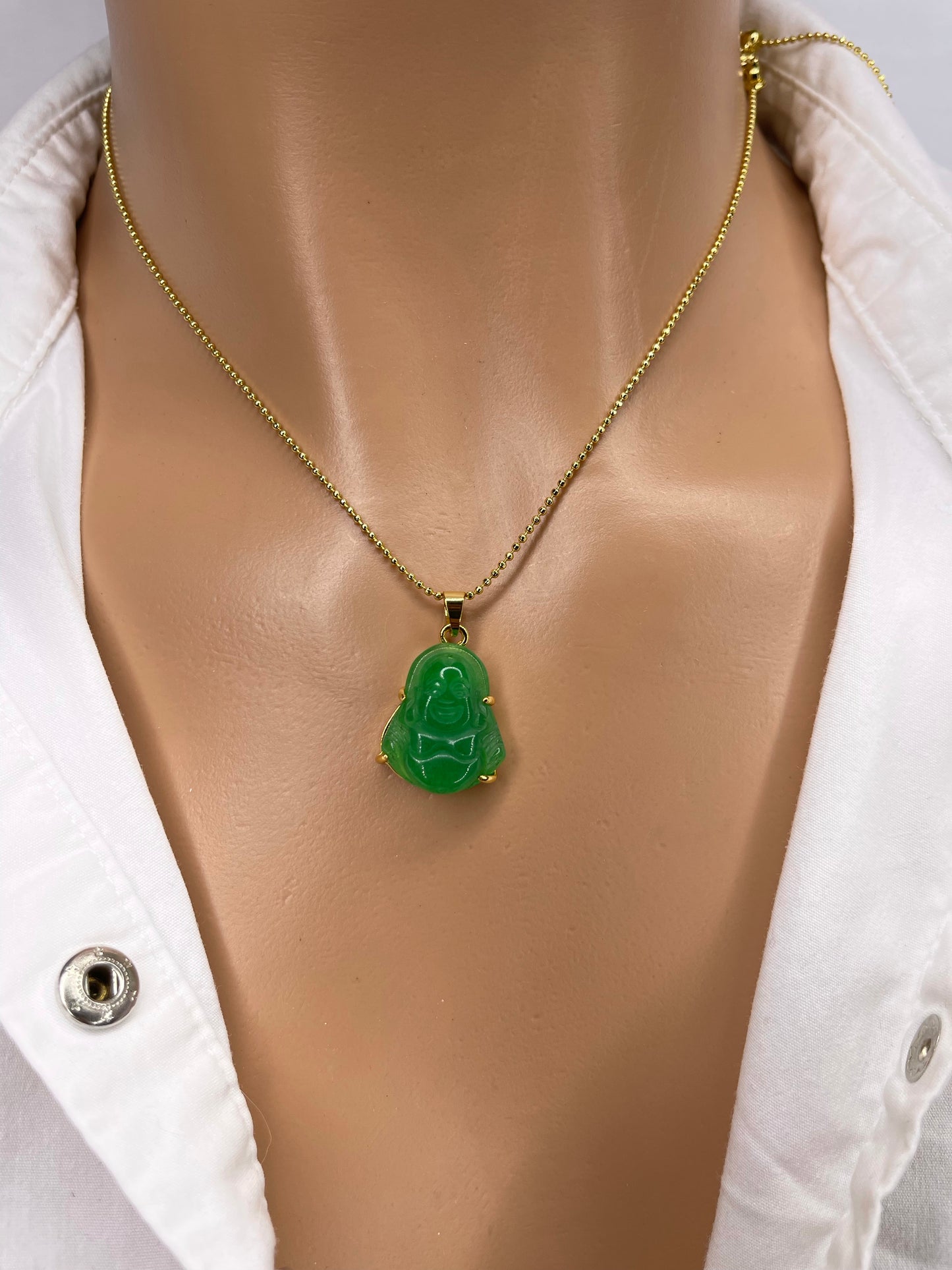 Green Agate Buddha Necklace