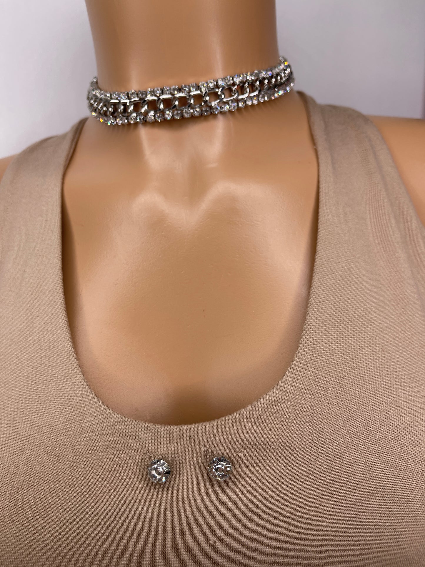 Silver Choker Necklace set with earrings