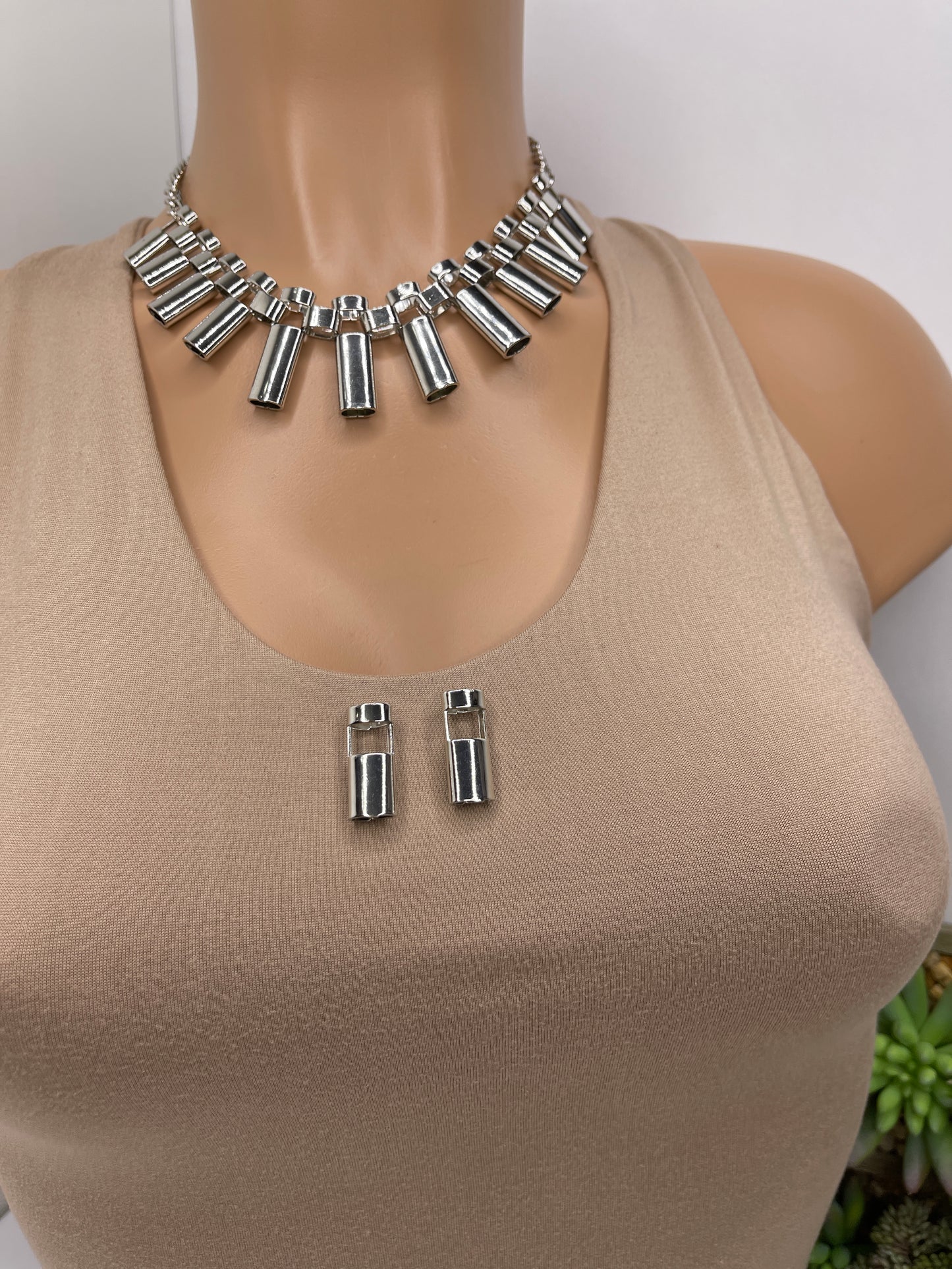 Pinochle Silver Necklace with Earrings