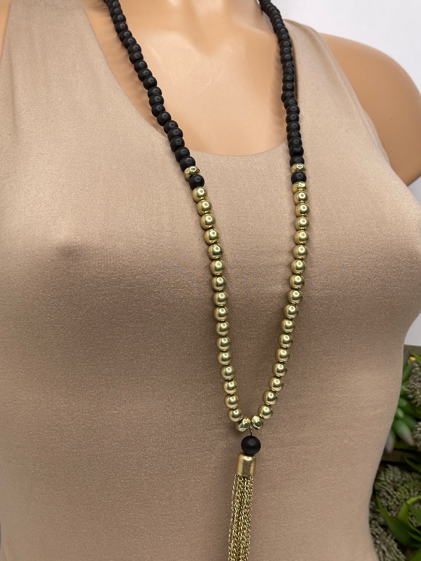 Jupiter Black & Gold Long Necklace Set Earrings