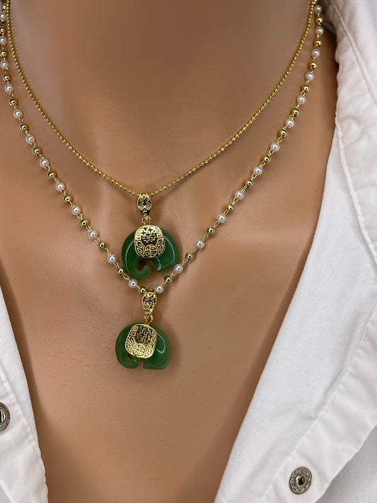 Elephant Necklace Jade Stone Necklace Good Luck necklace