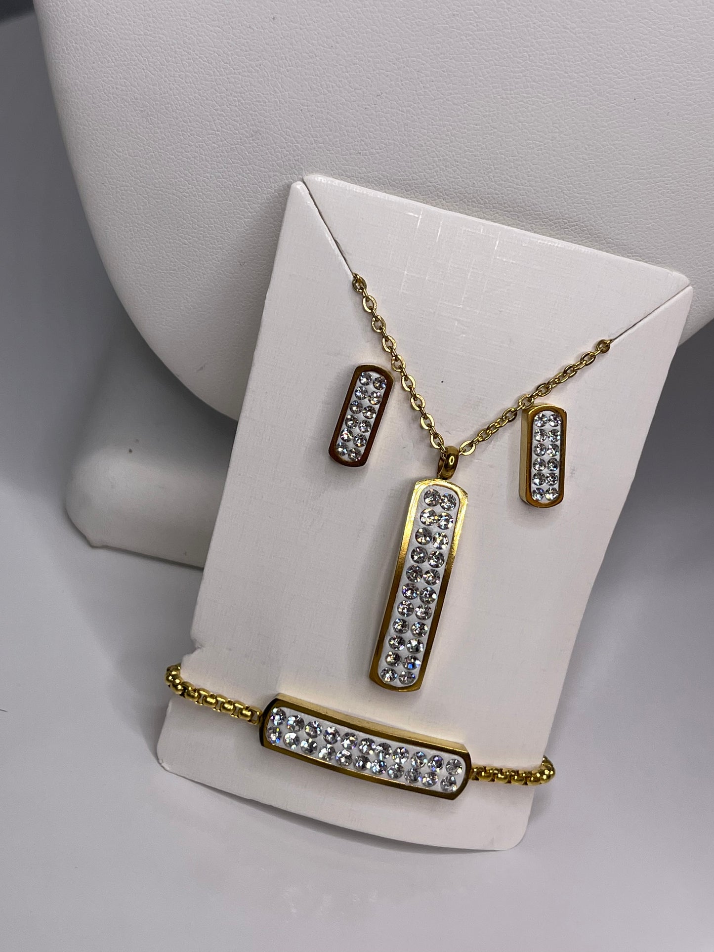 Gold CZ Necklace Set Earrings Bracelet