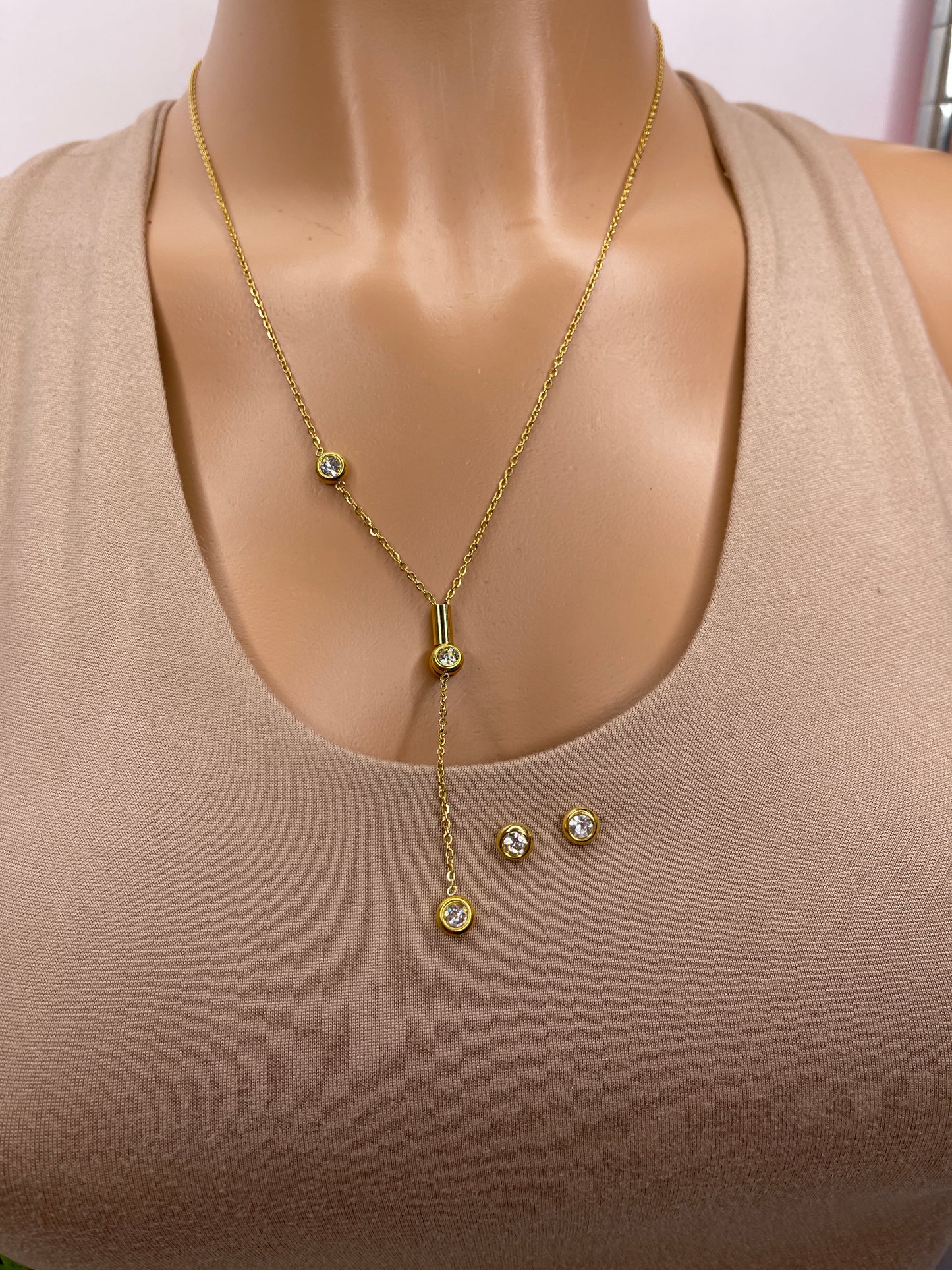 Dainty Crystal Necklace Set earrings