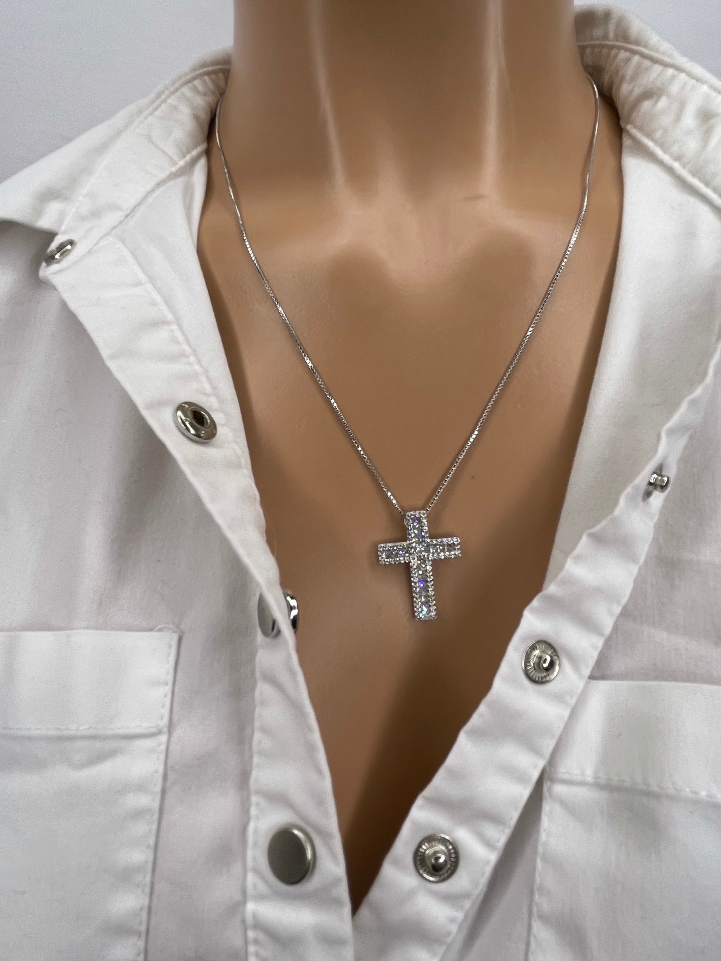 Religous Zirconia Cross Necklace 18K Plated